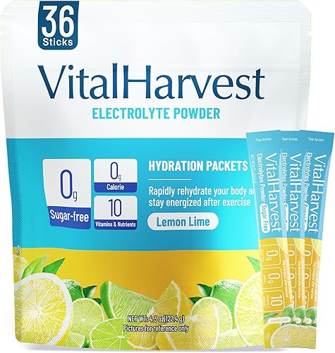 Miniatura 11 de VitalHarvest 36 sobres de electrolitos en polvo de 6 sabores, sobres de hidratación sin azúcar, mezcla de bebida líquida de electrolitos para IV