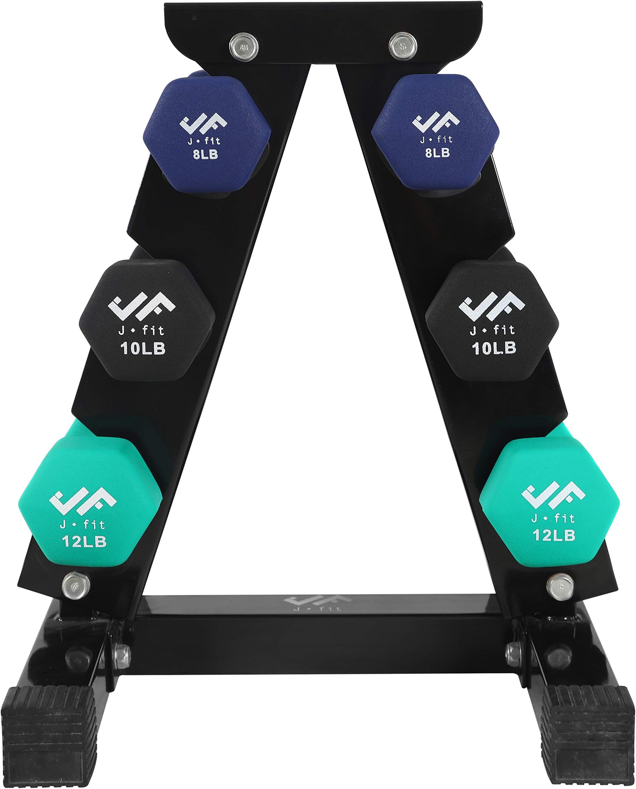 J/FITDumbbell Set w/Durable Rack | Solid Design | Double Neoprene Coated Workout Weights Non-Chip and Flake | Dumbbells Sets For Gyms, Pilates, MMA, Training, Schools, Rehabilitation Centers