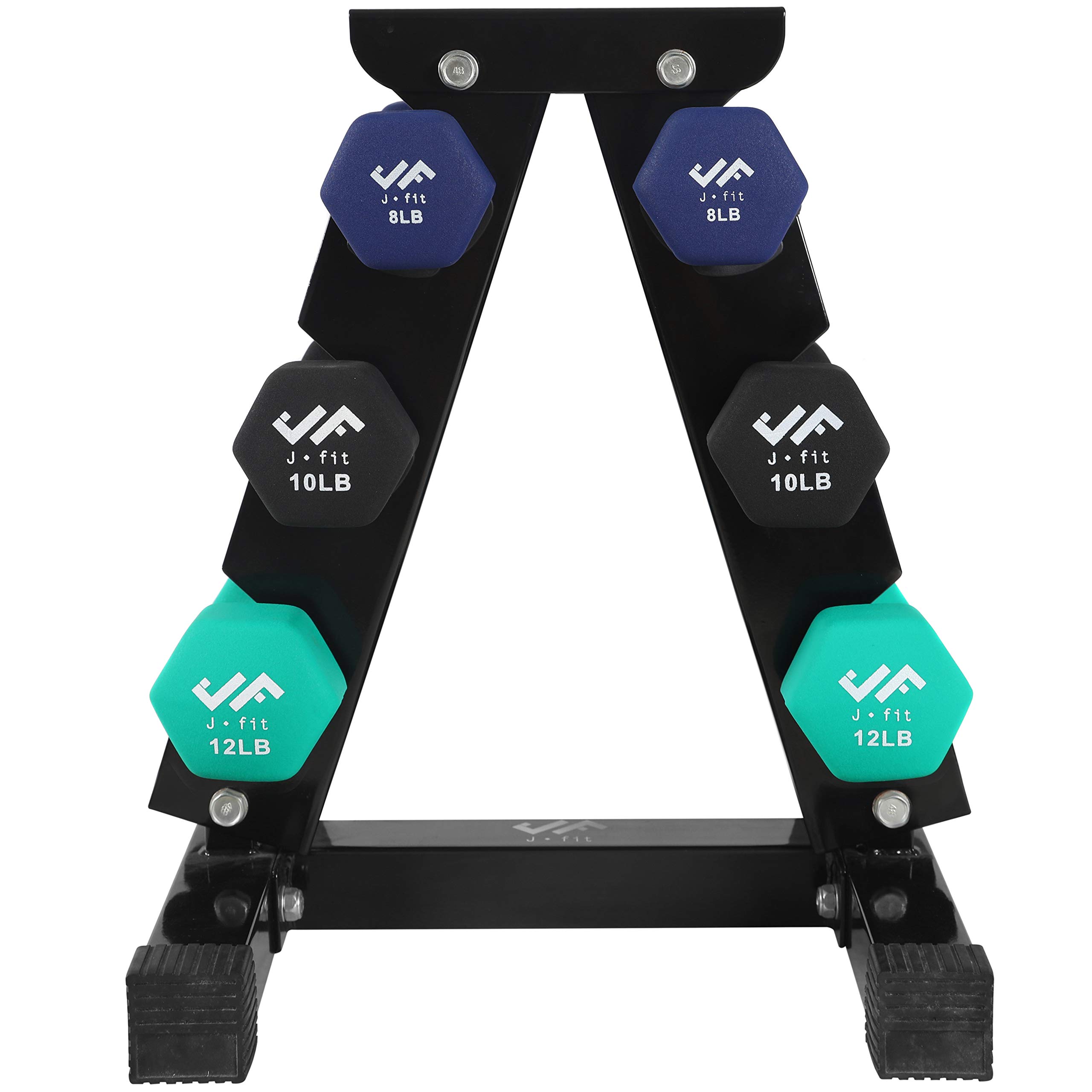 J/FITDumbbell Set w/Durable Rack | Solid Design | Double Neoprene Coated Workout Weights Non-Chip and Flake | Dumbbells Sets For Gyms, Pilates, MMA, Training, Schools, Rehabilitation Centers