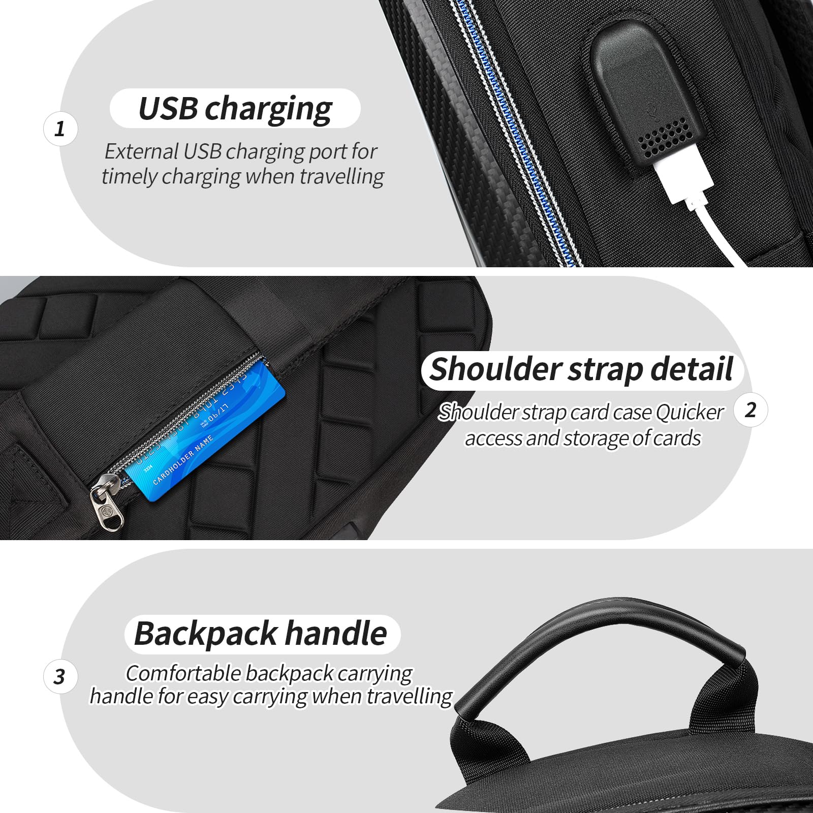 Bolsa cruzada antirrobo de fibra de carbono real para hombres, bolsa de viaje, mochila de una sola correa con USB y bloqueo de reinicio para viajes, deportes, ciclismo, uso diario 5