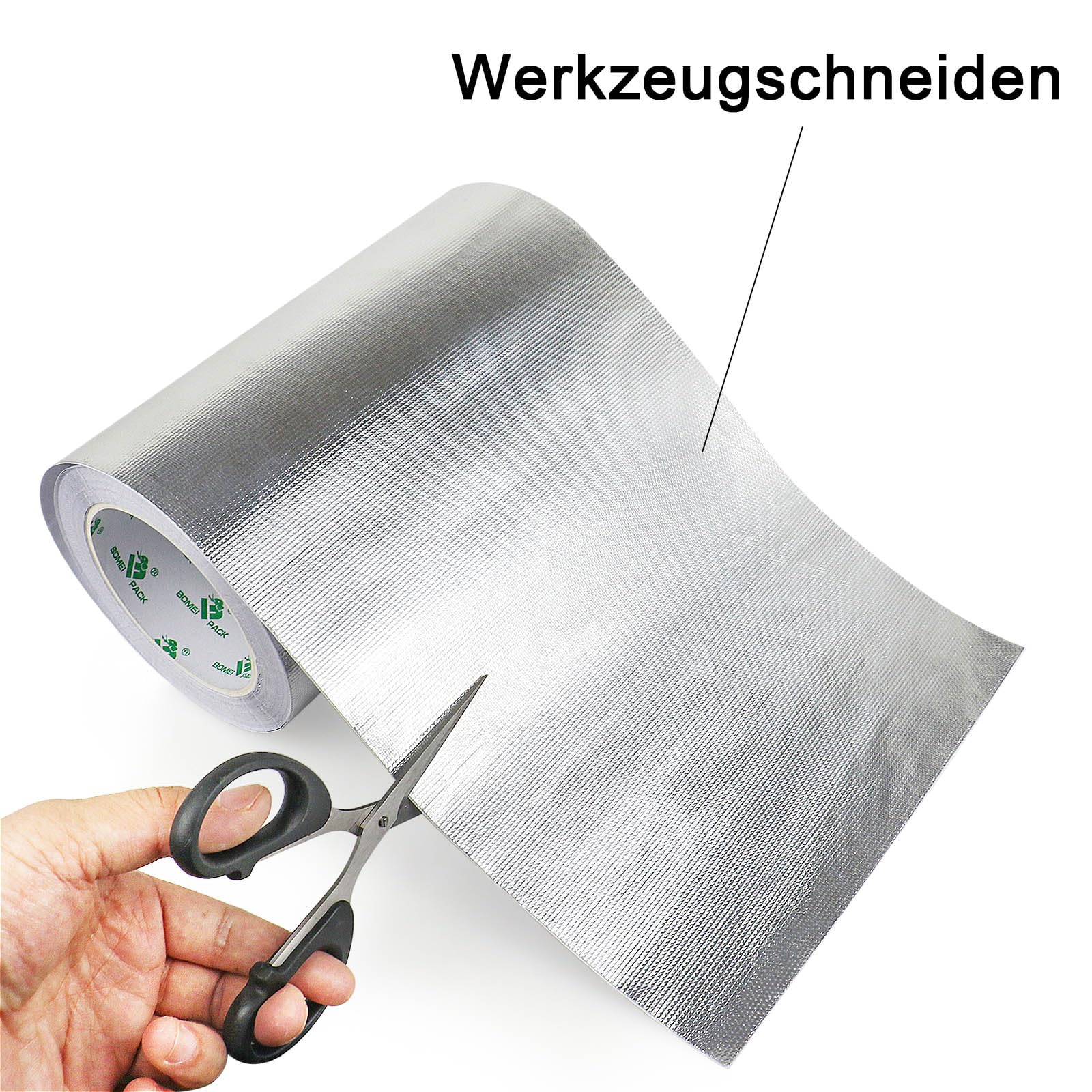 BOMEI PACK Cinta de aluminio reforzada, 200 mm x 20 m, resistente al calor, impermeable, para reparar superficies metálicas, sellar, reparar y aislar