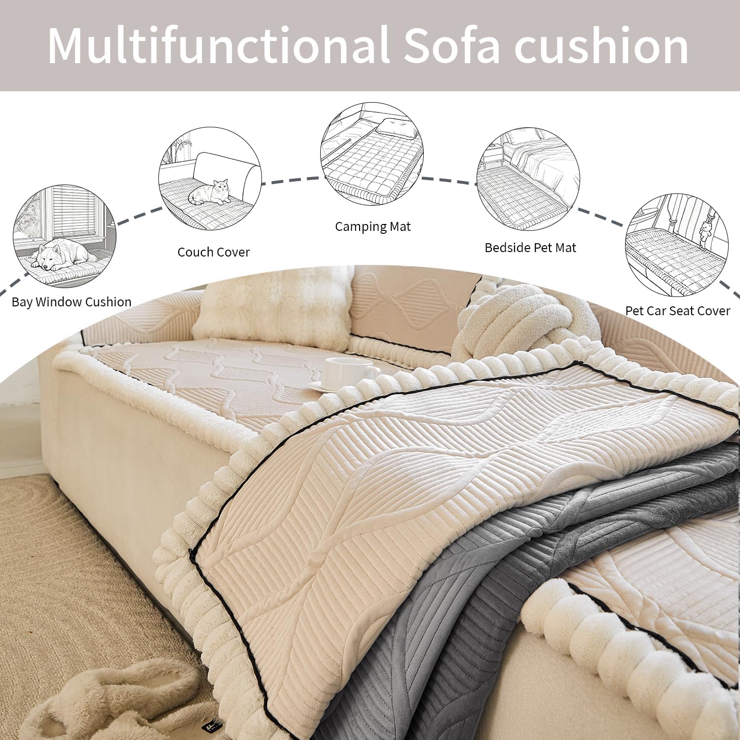 BOV Beige 27×83" Oversized Couch Covers for Dogs Extra-Long Non Slip Sofa Cover Washable, Pet Couch Covers for Sofa Non Slip, Large Couch Protector for Sectional & 3 Cushion Couch Modern