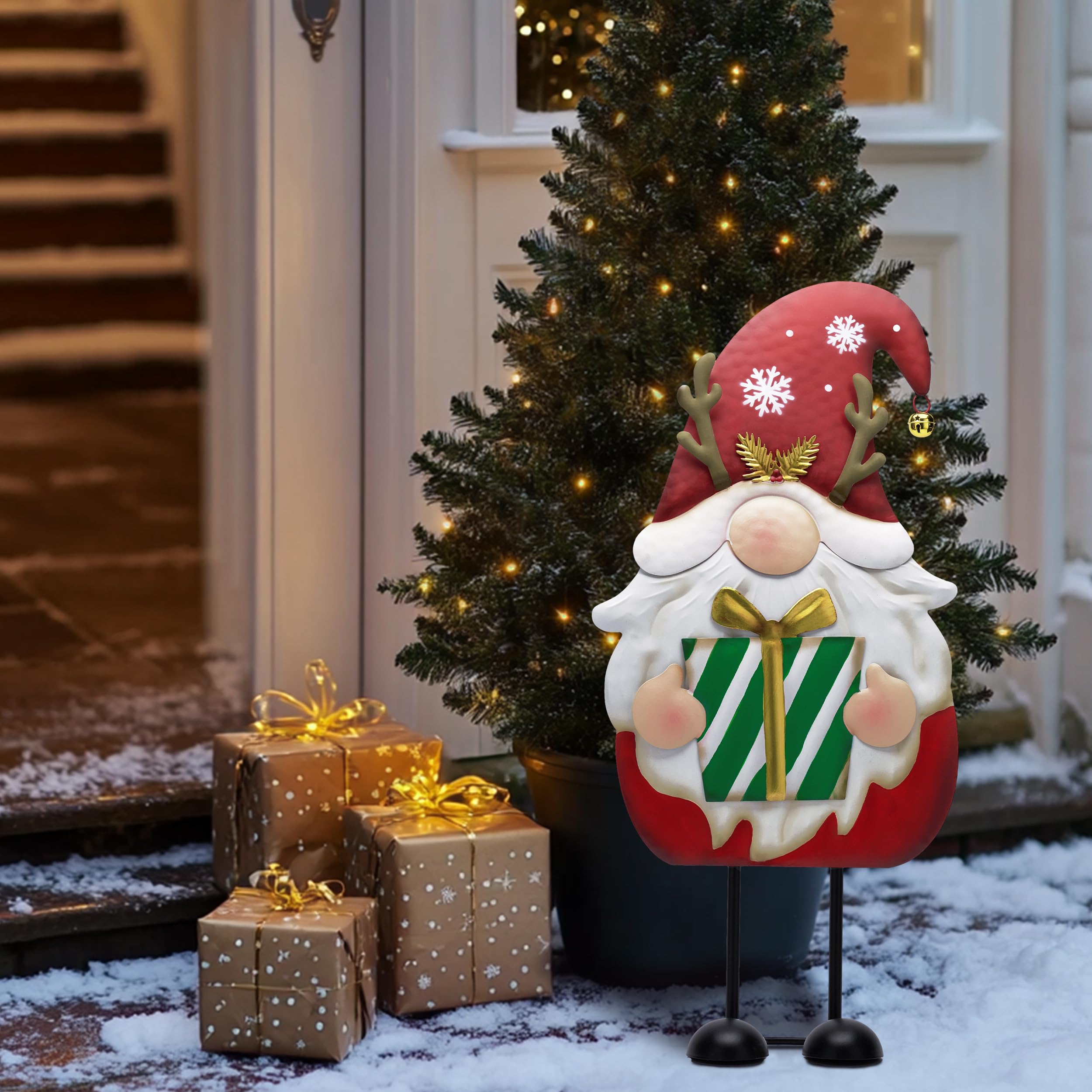 TERESA'S COLLECTIONS Weihnachten Deko,Gartendeko für Draußen,61cm Metall Weihnachtswichtel für Weihnachtsdeko Innen,Weihnachtsdeko Aussen mit Roter Santa Tomte Gnom, Wichtel Xmas（L）