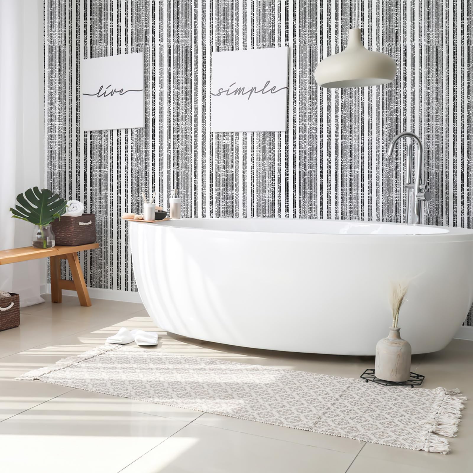 Moderne Tapete zum Abziehen und Aufkleben, Boho-Kontaktpapier, schwarz, gestreift, Vinyl, wasserdicht, für Schlafzimmer, Badezimmer, Wandverkleidung, Schränke, Dekor