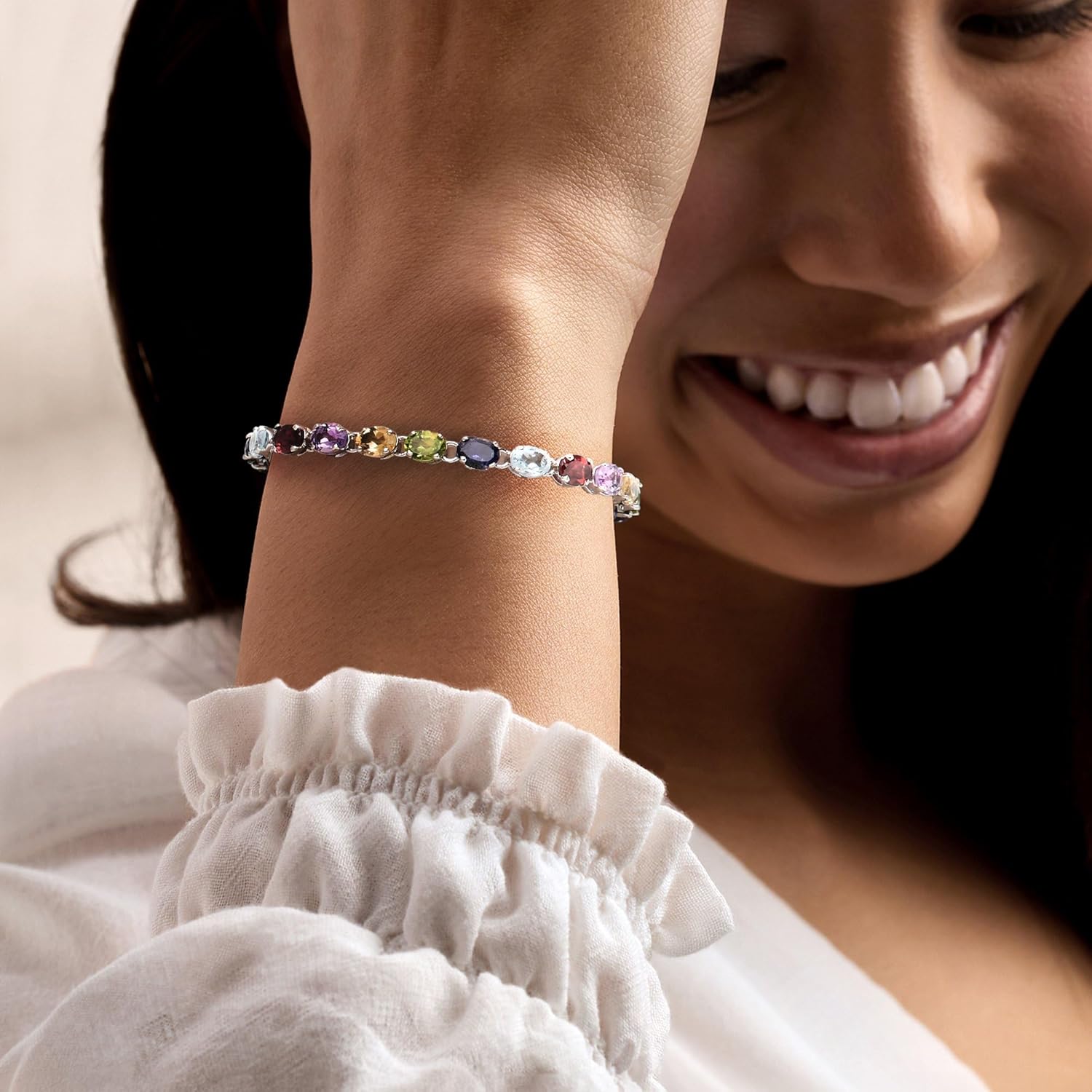 Ross-Simons 16.60 ct. t.w. Multi-Gemstone Link Bracelet in Sterling Silver