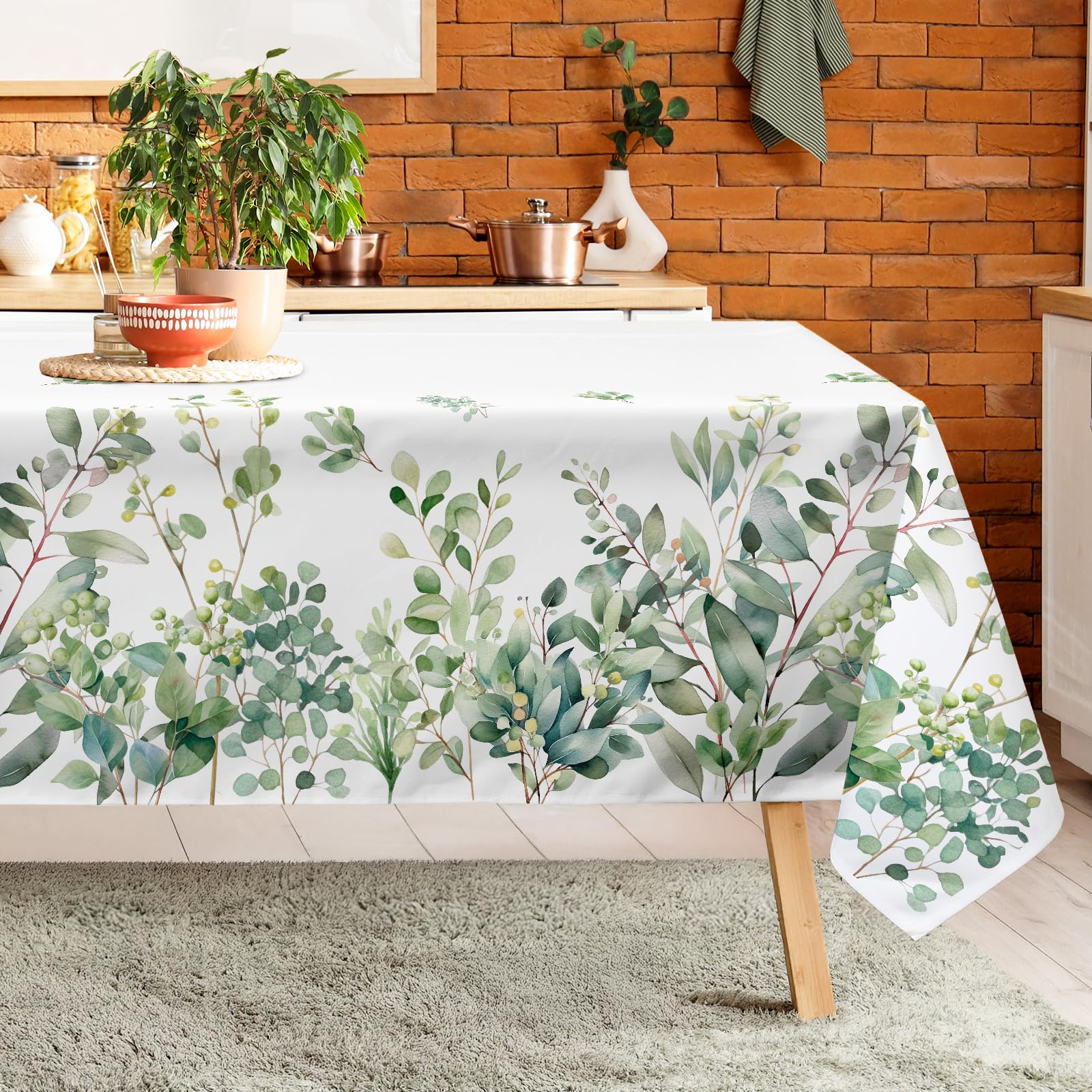 Nappe de table rectangulaire haut de gamme motif eucalyptus résistant