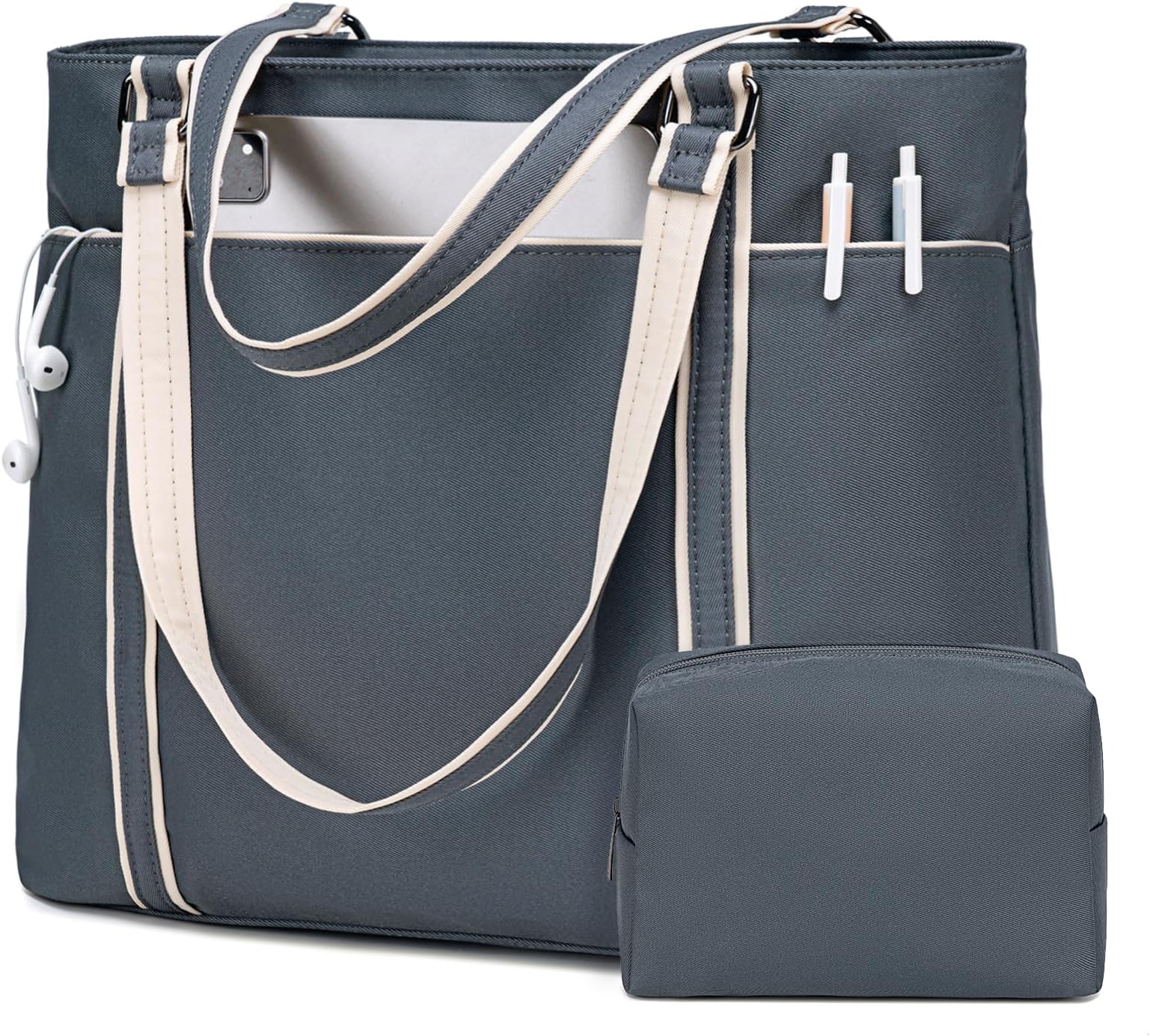 Laptop Tote Bag Womens Cavans Work Bags Purse with Makeup Purse Lightweight Teacher Handbag Shoulder Bag Set fit 15.6 in Laptop