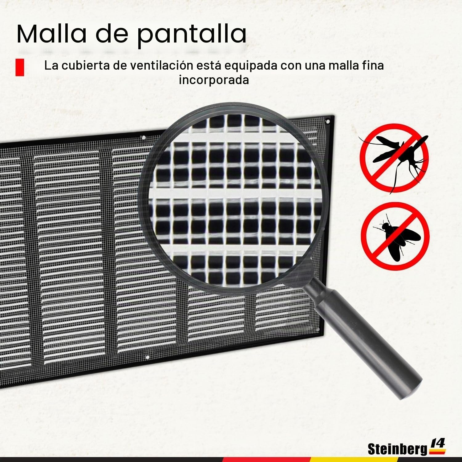 Negro 500x300 mm Rejilla de Ventilacion con Mosquitera, Metalica