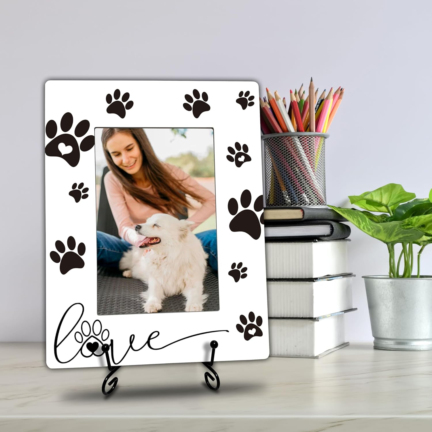 Dog Lover Photo Frame with Metal Stand - 4x6 Inch Wood Frame with Paw Print - Gift for Dog Owners, Pet Memorial Decor, Home Display (A04) - Image 4