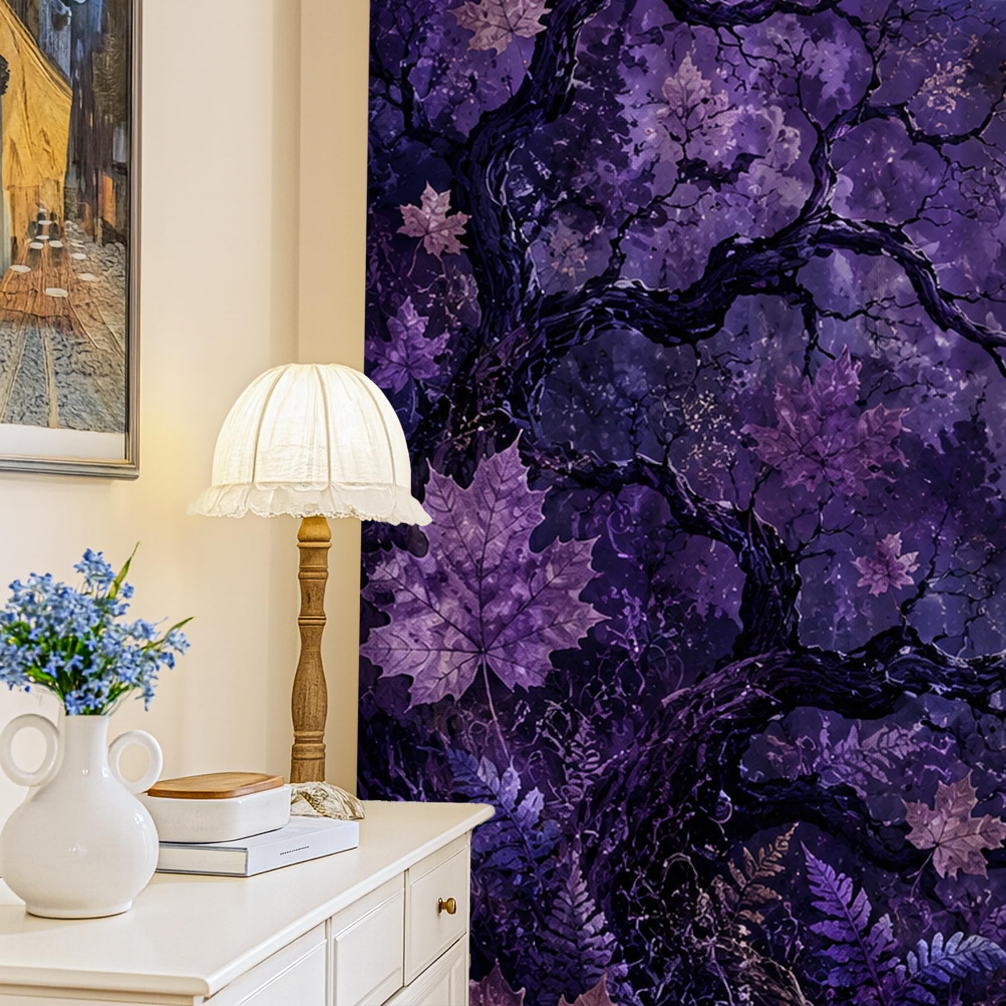 Rideaux occultants violets 132x213 cm à motif gothique chauve-souris
