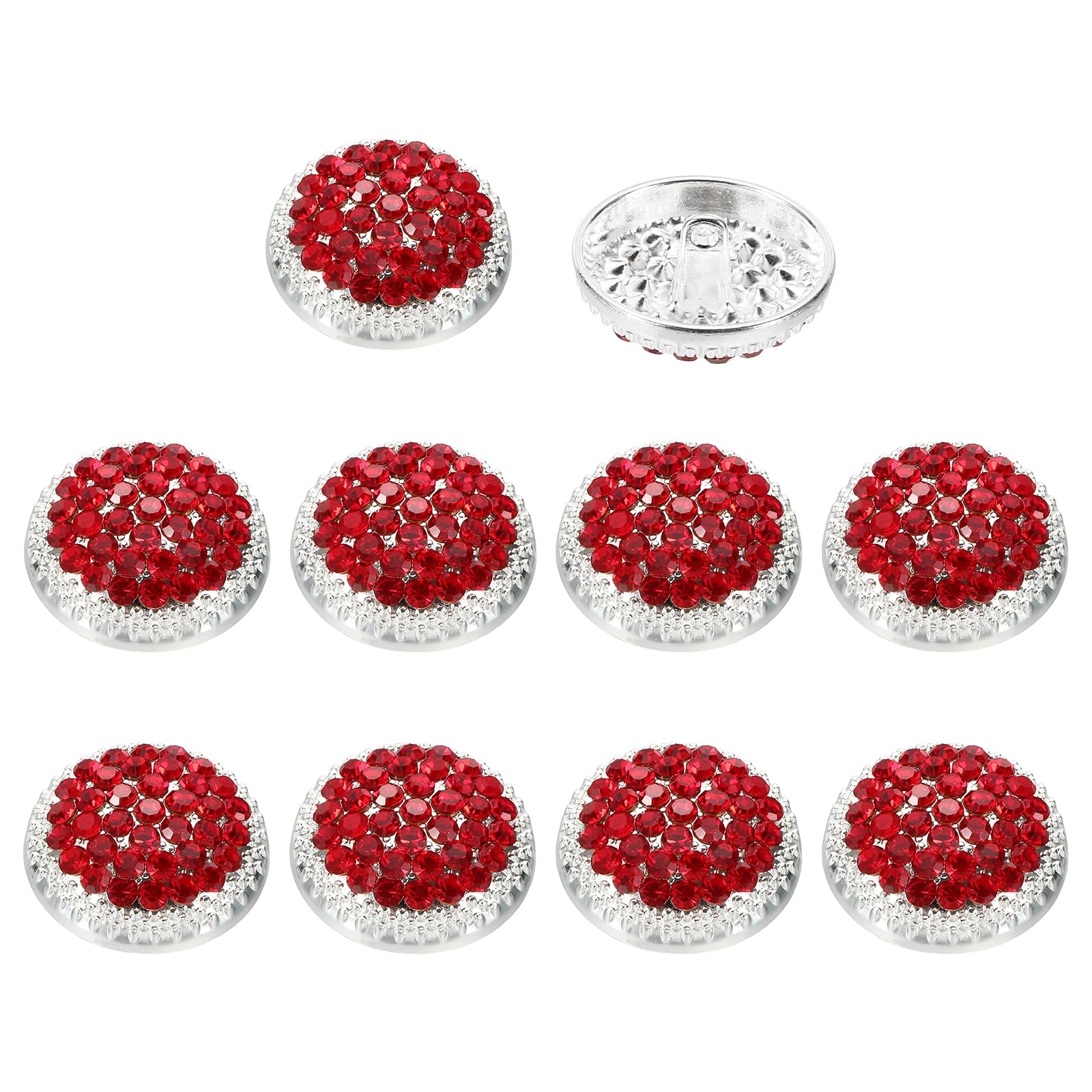 PATIKIL 10 Pcs 40L Round Rhinestone Buttons, 25mm Shiny Crystal Buttons Luxury Fashion Clothing Sewing Accessories for DIY Wedding Decoration Garment Flower Jewelry Making, White/Red