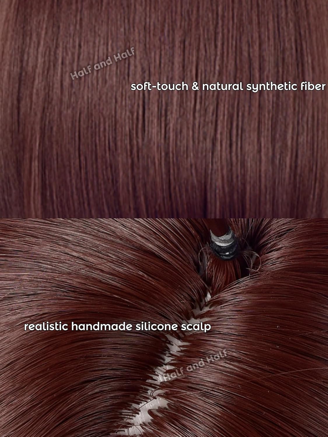 Half and Half Momo Ayase Cosplay Costume Wig Short Dark Brown Bob Anime Wigs with Bangs Red Brown DAN DAN DAN Wig for Women Party Halloween - Image 4