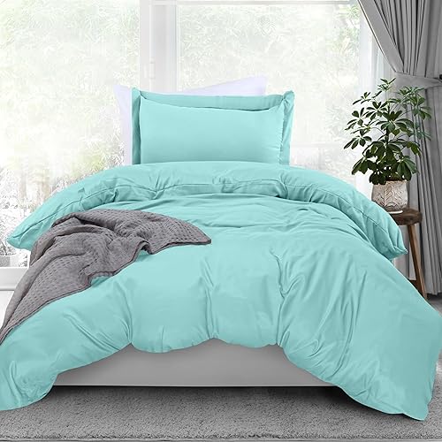 Utopia Bedding Duvet Cover Twin Size - 2 Piece with Zipper Closure - 1 Comforter Cover 68X90 Inches & 1 Pillow Sham 20X26 Inches (Spa Blue) Comforter Not Included