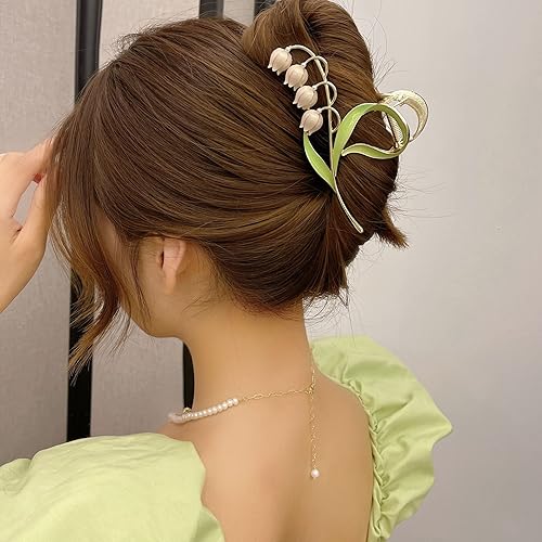 Miniatura 7 de Pinzas de metal para el cabello con diseño de tulipán rosa, 4 huesos de flores, pinzas para el cabello grandes, antideslizantes, no se rompen,