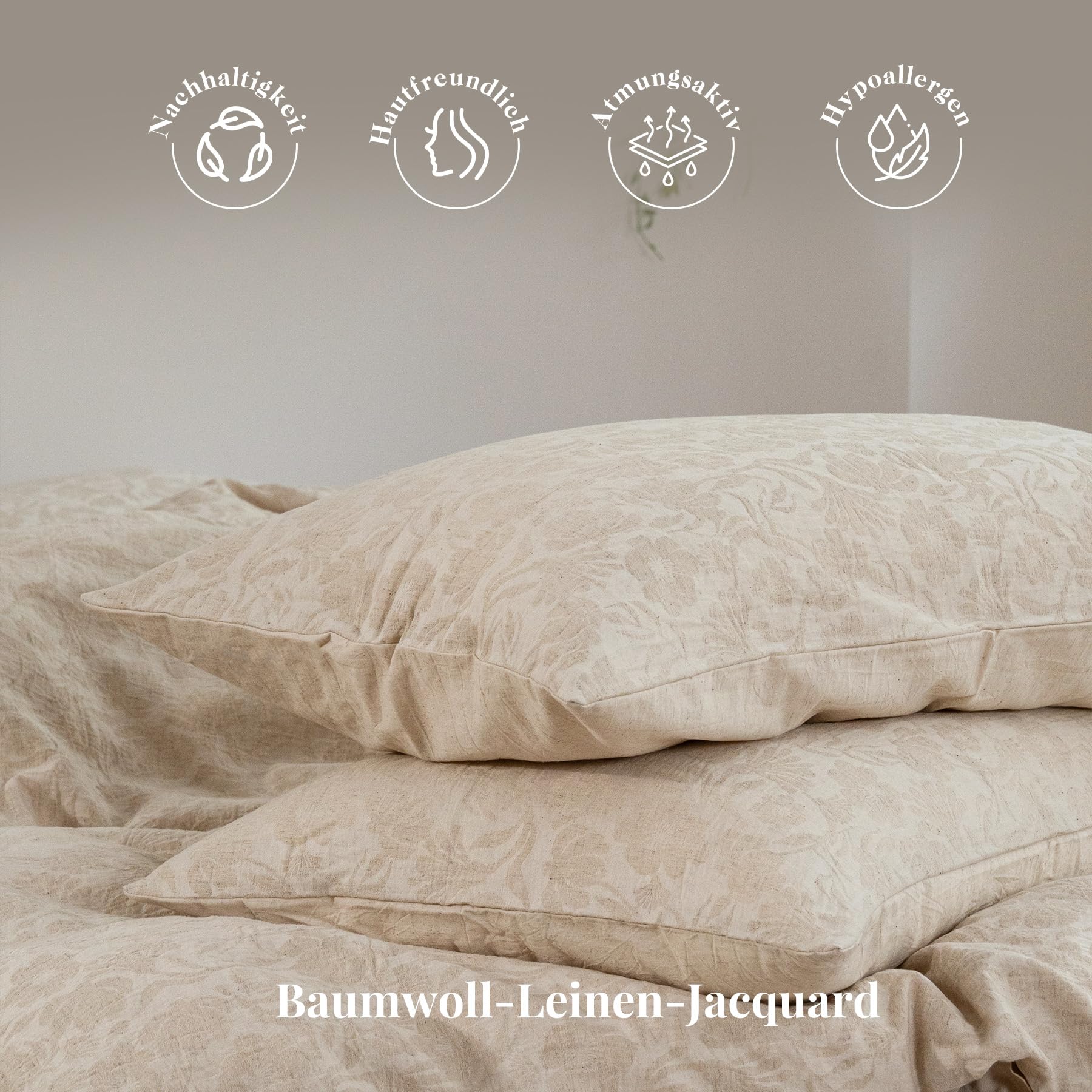 SOULFUL Leinen Bettwäsche 135x200 4 Teilig Baumwolle,Jacquard Boho Textur Bettwäsche-Sets Enthält 2 Bettbezug 135x200 und 2 Kissenbezug 80x80,Öko-Tex 100 Zertifiziert,Flower