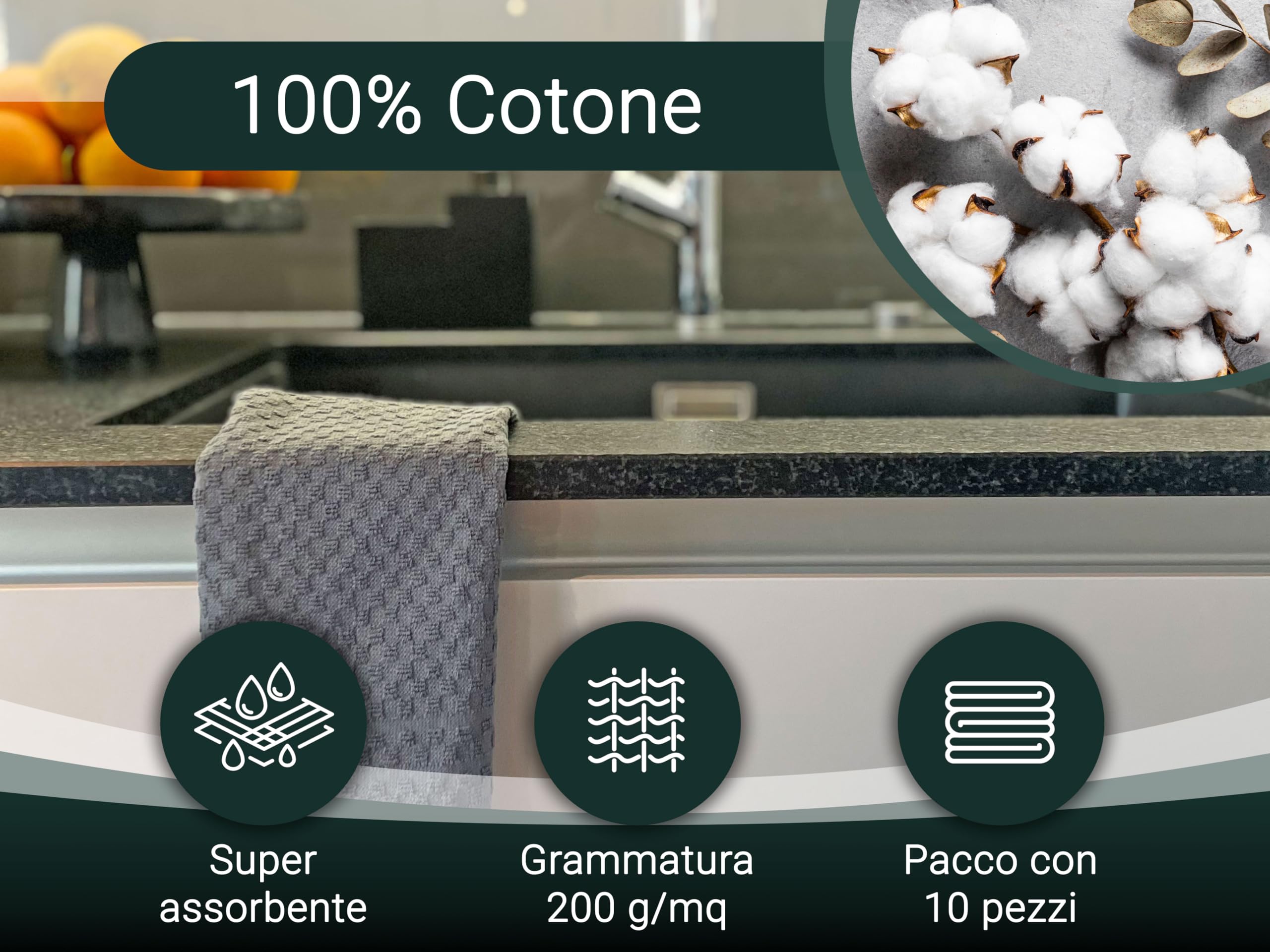 ZOLLNER Set di 10 strofinacci in cotone - 45x60 cm - canovacci da cucina super assorbenti e di lunga durata - lavabili a 60°C - grigi - qualità gastronomica - Certificato Oeko Tex (R)