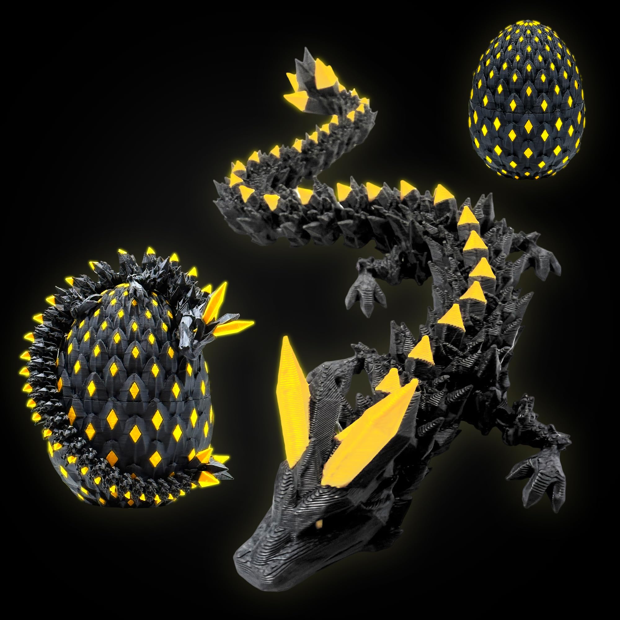 JoryHeim Drachenei mit Drache, Mystischer Kristall Drache im Ei, 10cm Realistisches Drachen Spielzeug für Sammler, Geburtstagsgeschenk, Schwarz & Gold