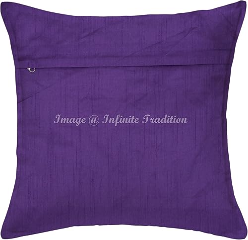 Miniatura 3 de Infinite Tradition Funda de almohada de seda de brocado para sofá indio de 16 x 16 pulgadas, diseño único de jacquard morado dorado para decoración