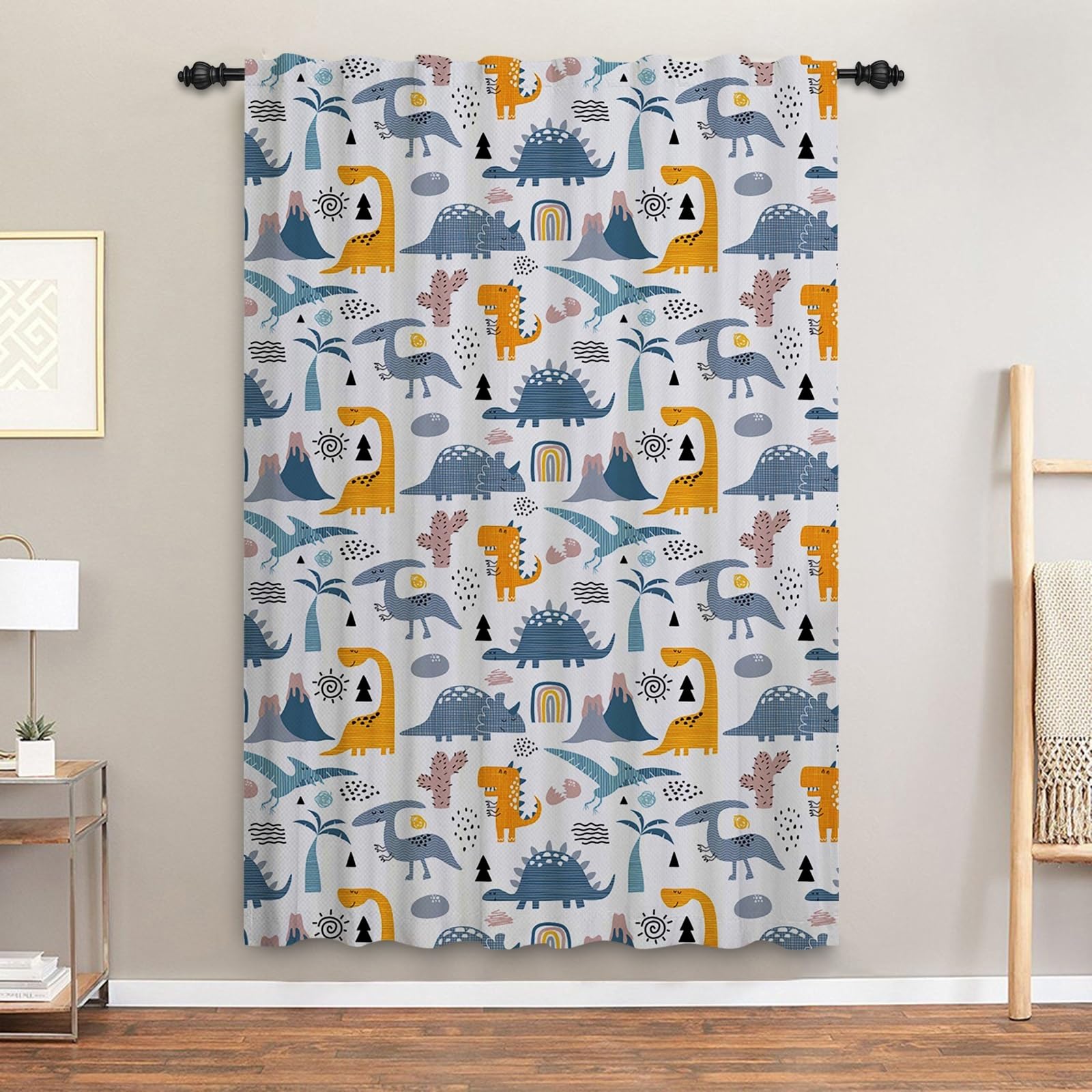 ggaimwf Dinosaur Curtains for Kids Bedroom Cartoon Dino Wildlife Animals Jurassic Colorful Window Drapes Curtains Back Tab Nursery Hanging Room Divider Interior Curtain 132x214cm 1 Panel - Image 3