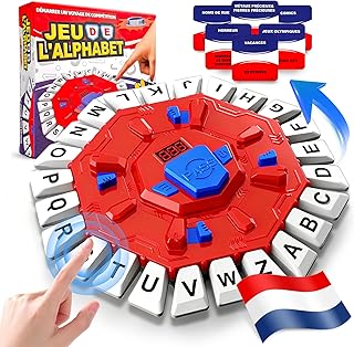 Française Jeu de Mots, Jeu de Société en Mode Double avec Minuterie, Jeux Societe avec Roue de Lettres, Compteur Numérique & 35 Cartes, Portable & Durable pour Fêtes & Voyages