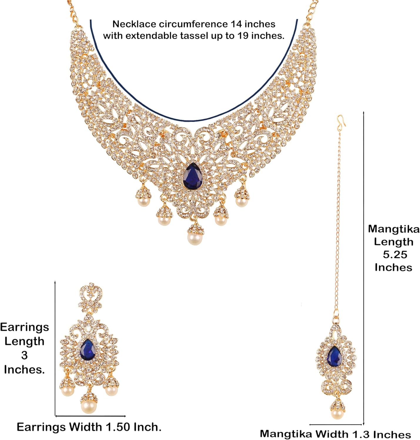 Touchstone Indian jewelry sets for women tikka wedding necklace costume guest statement bollywood rhinestones crystal faux pearls gold big royal neck piece set bridal fashion accessories - Image 5