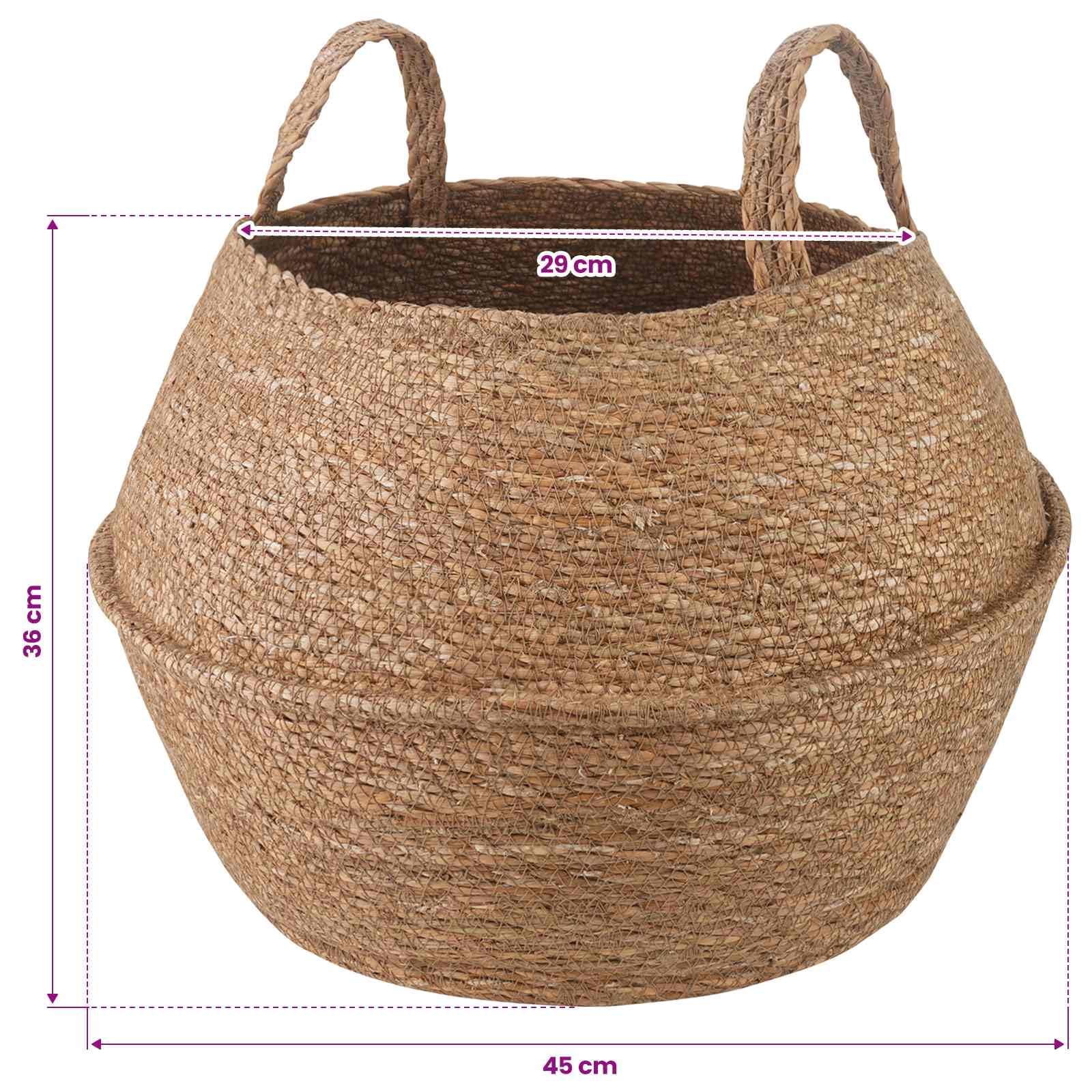 Cache-Pot Tressé en Herbe de Mer avec Poignées Ø45x36cm