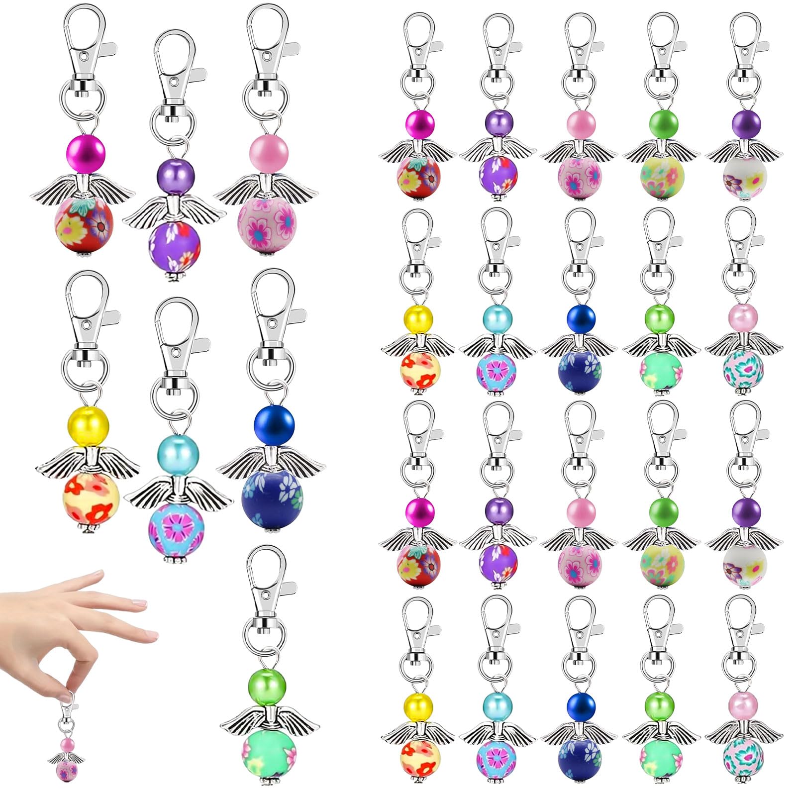 10 Portachiavi Angelo Custode Con Perline - Ciondoli Per Bomboniere Matrimonio, Battesimo E Comunione - Foto 7