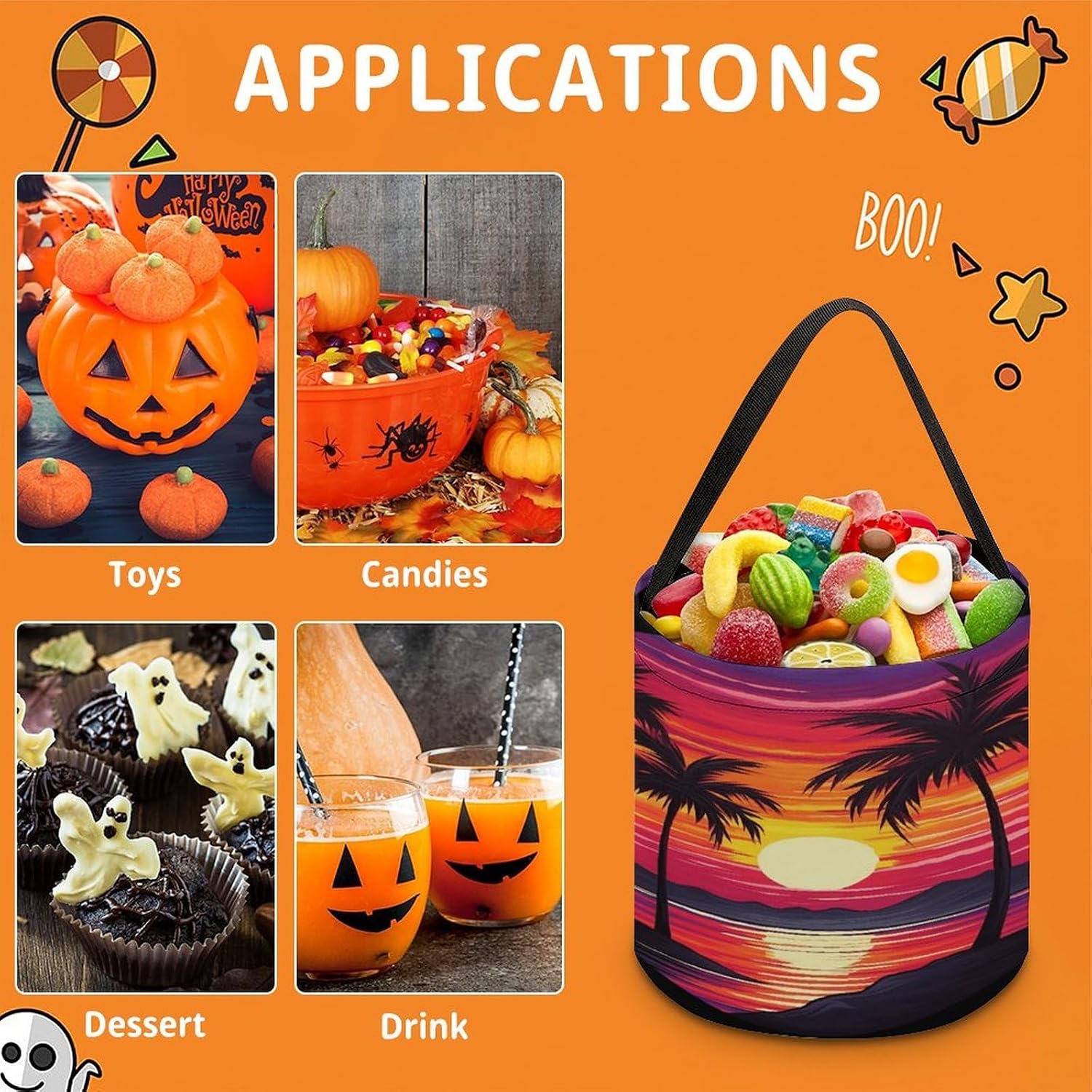 Palm Tree Sunset Design Halloween Tote Treat Bag for Trick Or Treat image 3