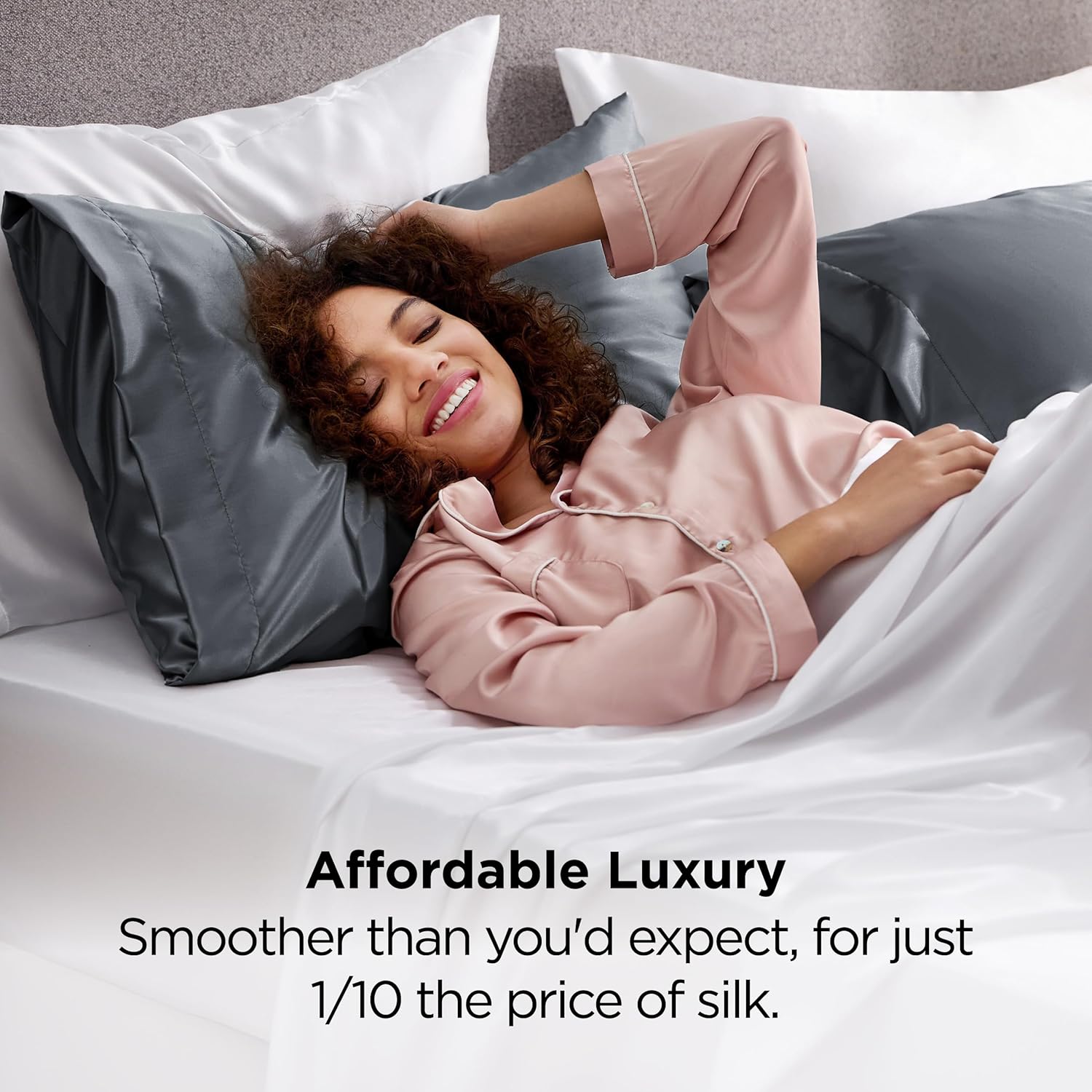 Bedsure King Size Satin Pillowcase Set of 2 - Space Grey Silky Pillow Cases for Hair and Skin with Envelope Closure, Similar to Silk Pillow Cases, Gifts for Women Men, 20x36 Inches, 2pcs - Image 5