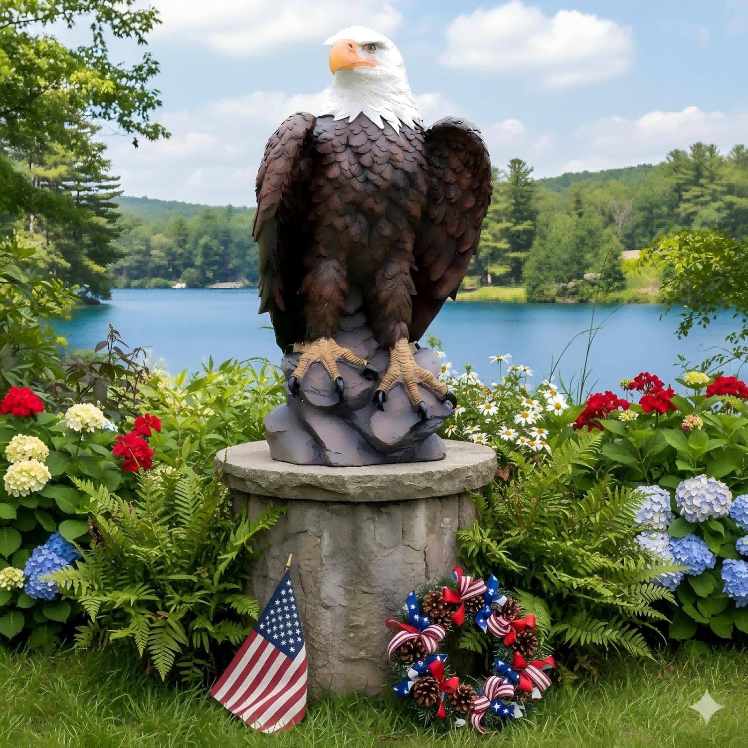 24.5 Inch 9.6 lb American Eagle Statue,Large Resin Bald Eagle for Outdoor Garden, Yard Art, Lawn, Patio or Indoor Home & Office Decor, for Men, Veterans, Husband, Boyfriend