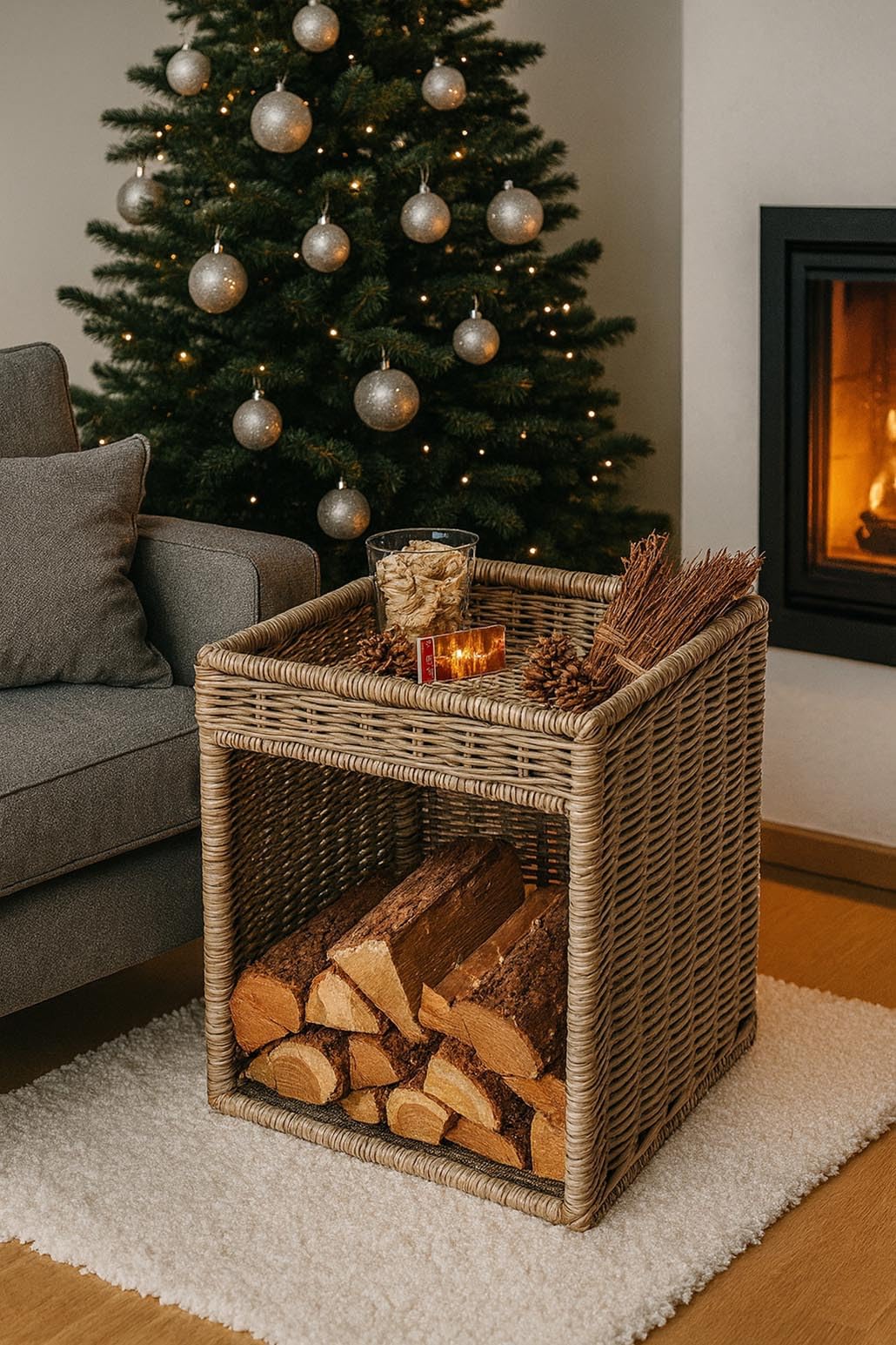 Kobolo Kaminholzregal für Kaminholz mit Ablagefläche 50x50x70 cm Grau