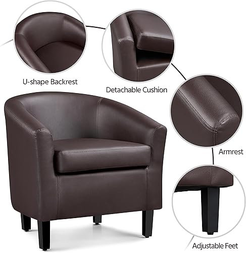 Miniatura 42 de Topeakmart Silla de club de piel sintética, moderna silla decorativa y acogedor sillón de barril con patas resistentes para sala de estar, Negro