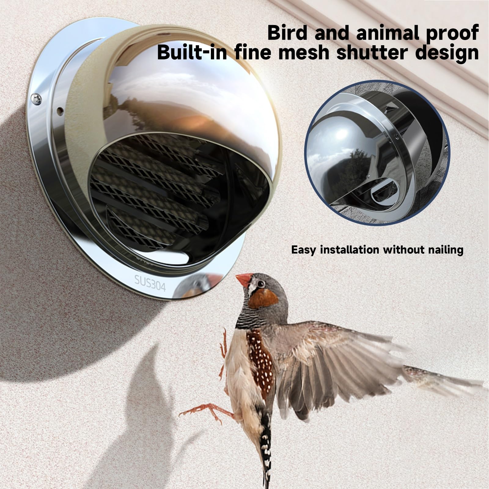 Grille de ventilation pour conduit d'évacuation 304 | Grille d'aération en acier inoxydable | Aération murale extérieure | Aération murale domestique | Convient aux climatiseurs | Résistante aux pet