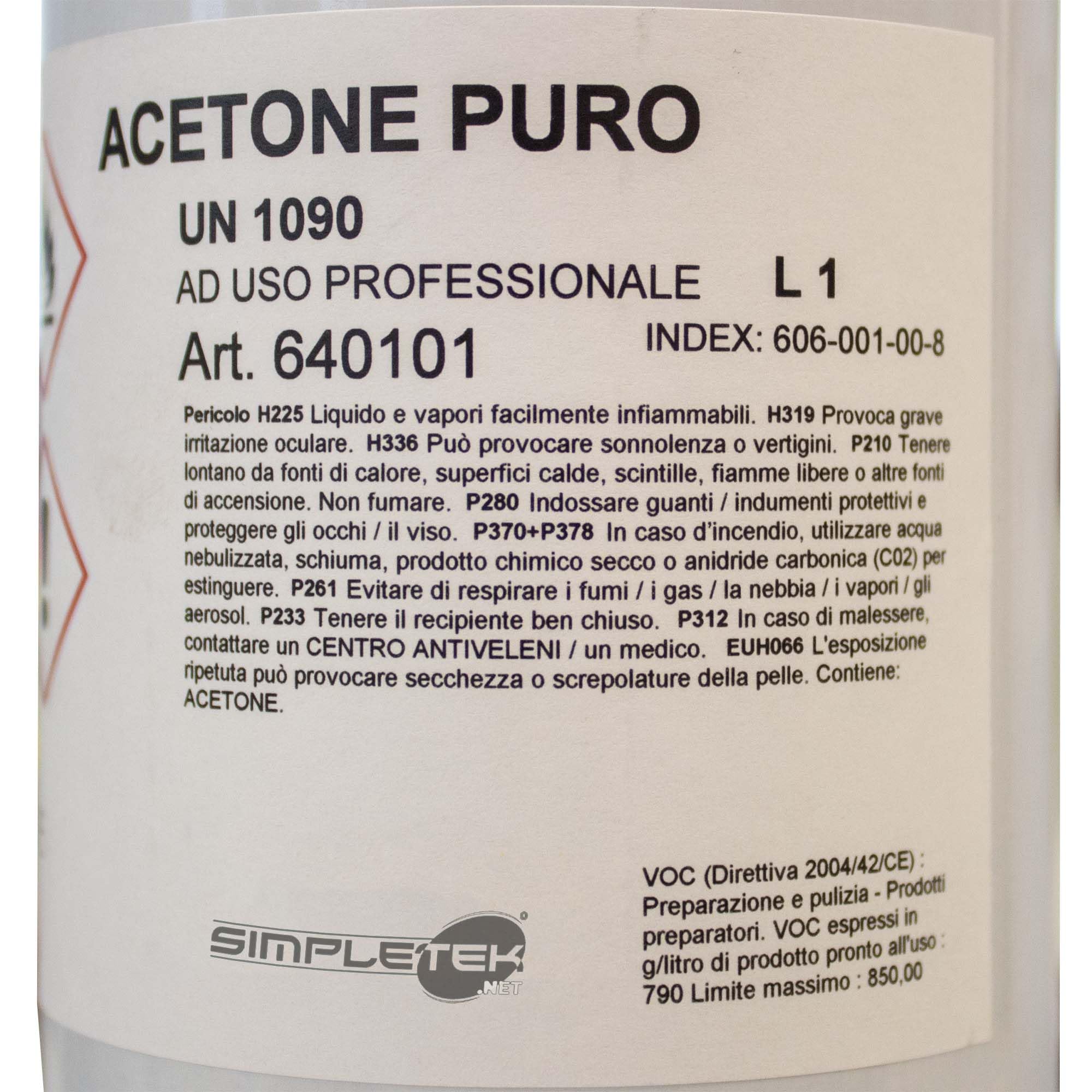 SIMPLETEK - Acetone per Rimozione Smalto Unghie Puro Vernici Macchie Grasso 1000 ml