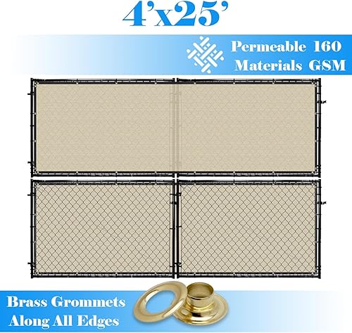 Miniatura 8 de Pantallas para valla de privacidad, color beige, de 4 x 50 pies, con protección solar resistente de grado comercial, 160 GSM con ojales de latón