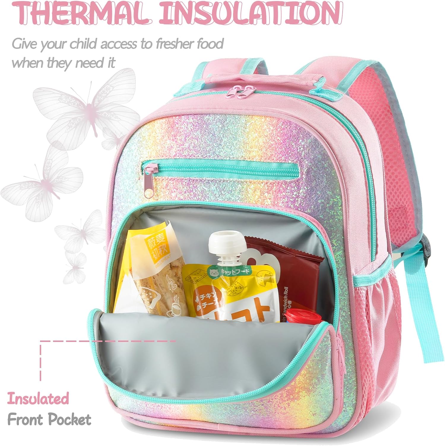 Girls Backpack 5-8,Kindergarten Elementary School Kids Backpack for Girls,Lightweight Butterfly Bookbag with Chest Strap - Image 2