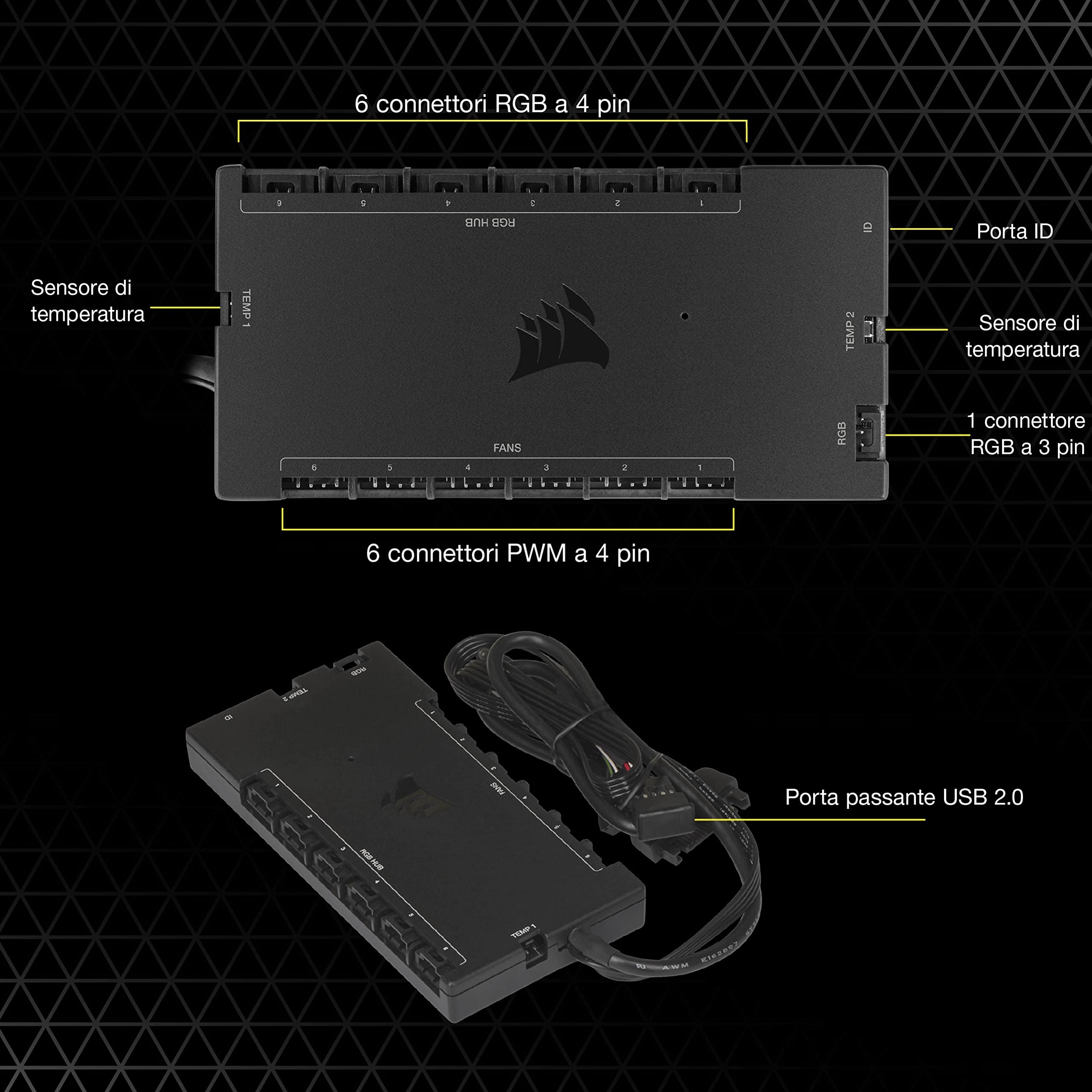 Corsair iCUE COMMANDER CORE XT, Controller digitale per la velocità delle ventole e l'illuminazione RGB (Fino a sei PWM ventole e 264 LED RGB, modalità Zero RPM, monitoraggio temperatura) Nero