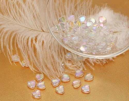 Vista 2 de Tupalizy 100 mini cuentas acrílicas de corazón de 0.315 pulgadas (0.354 in) de color AB para hacer joyas, pulseras, collares, aretes, llaveros