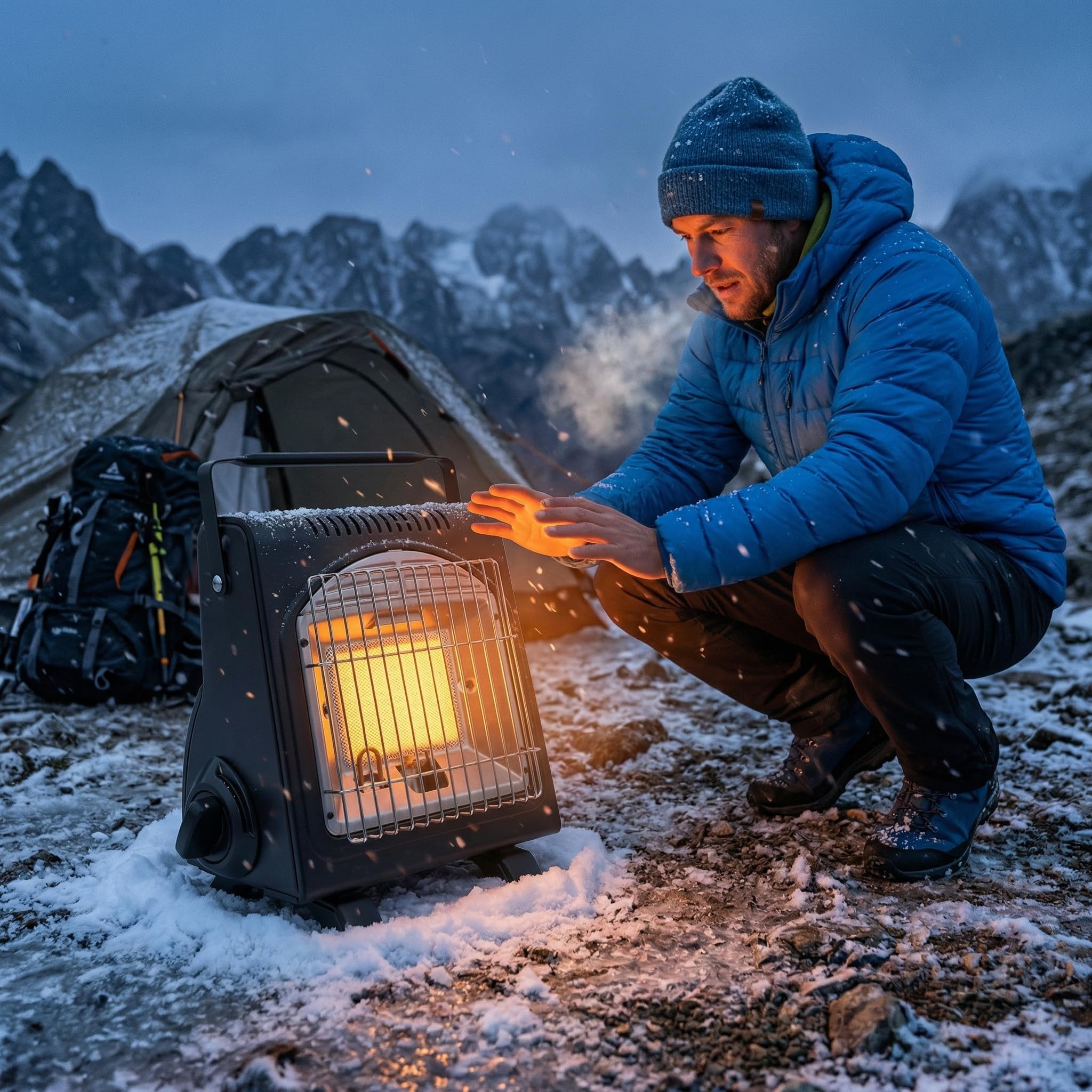 IMEX Chauffage au gaz de camping - 1,7 kW - Chauffage mobile pour tente - Avec fusible ODS en manque d'oxygène et protection anti-basculement - Chauffage à gaz en céramique pour extérieur, pêche et