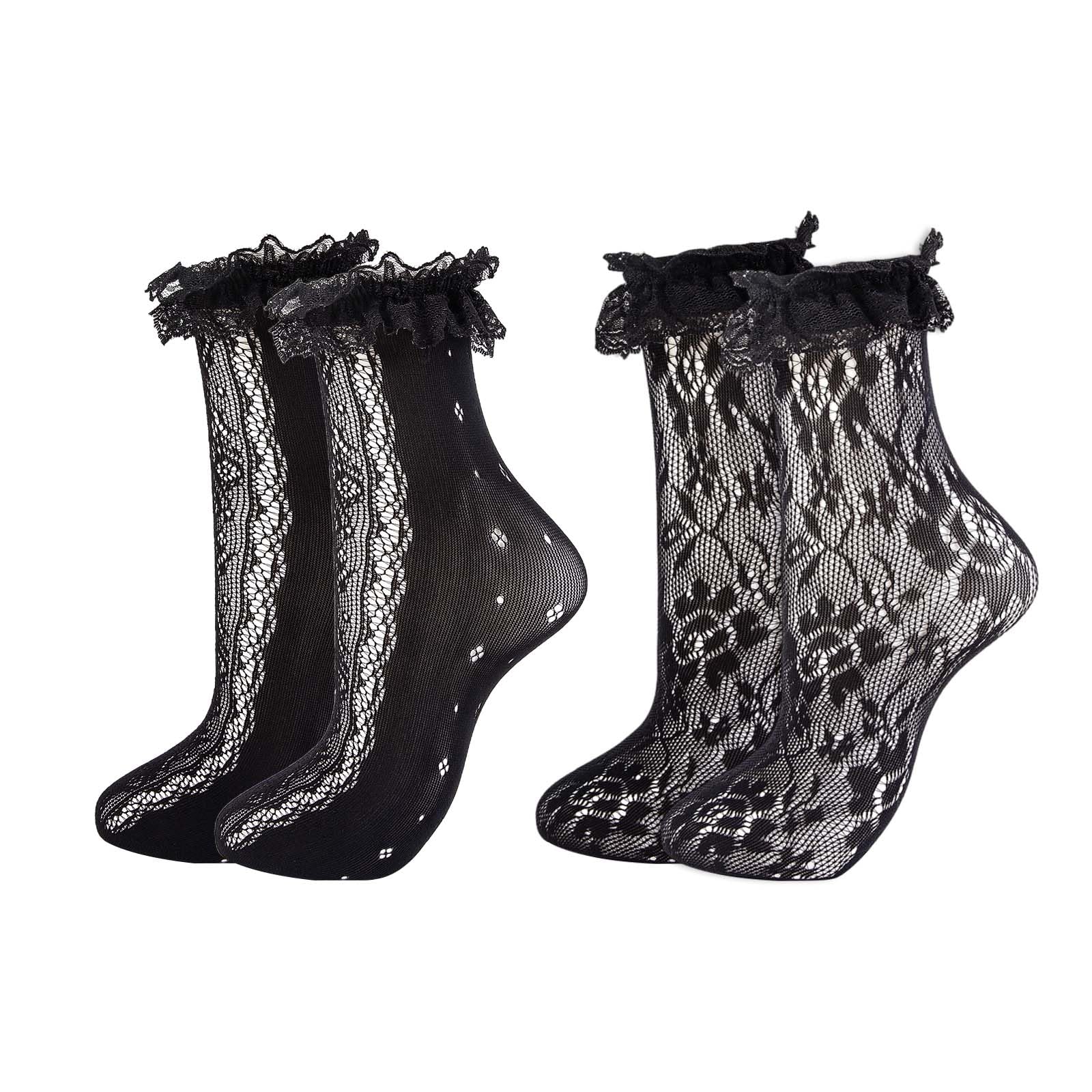 Womens Lace Ankle Socks Ruffle Frilly Socks,Mesh Lace Trim Lolita Sock,Cute Mesh Frilly Dress Sock for Women