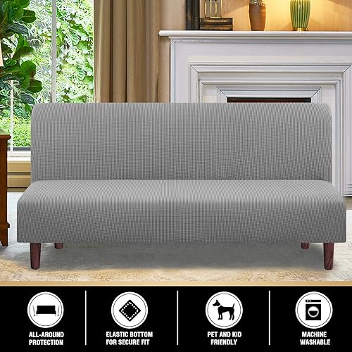 Vista 29 de PrinceDeco Funda elástica para futón sin brazos, funda para futón tamaño matrimonial/queen, funda para sofá futón, funda protectora de muebles