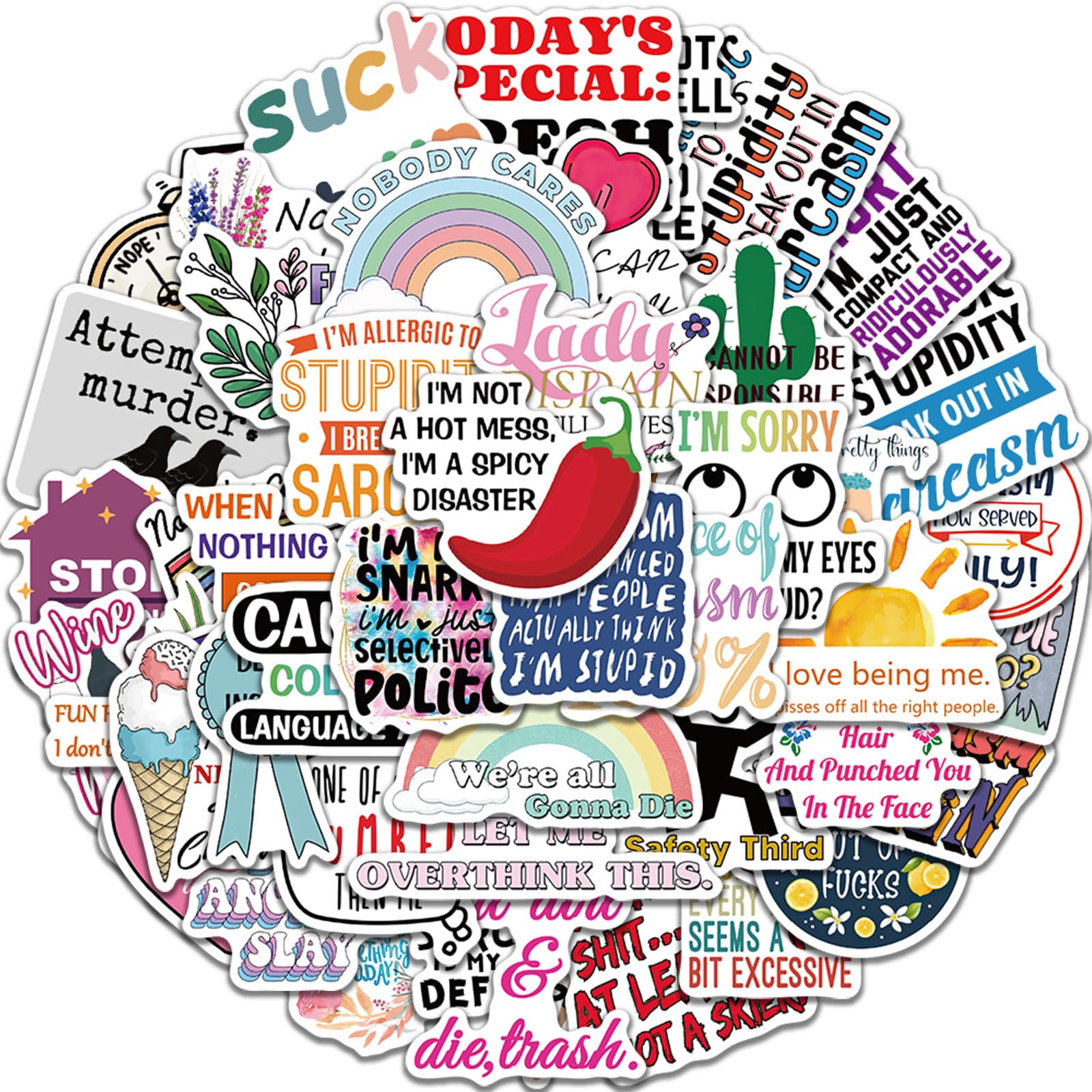 50pcs Sarcastic Stickers for Adults,Funny Snarky Stickers for Adults Teens, Humorous Quotes Sticker for Water Bottle Laptop Scrapbook Journal Guitar