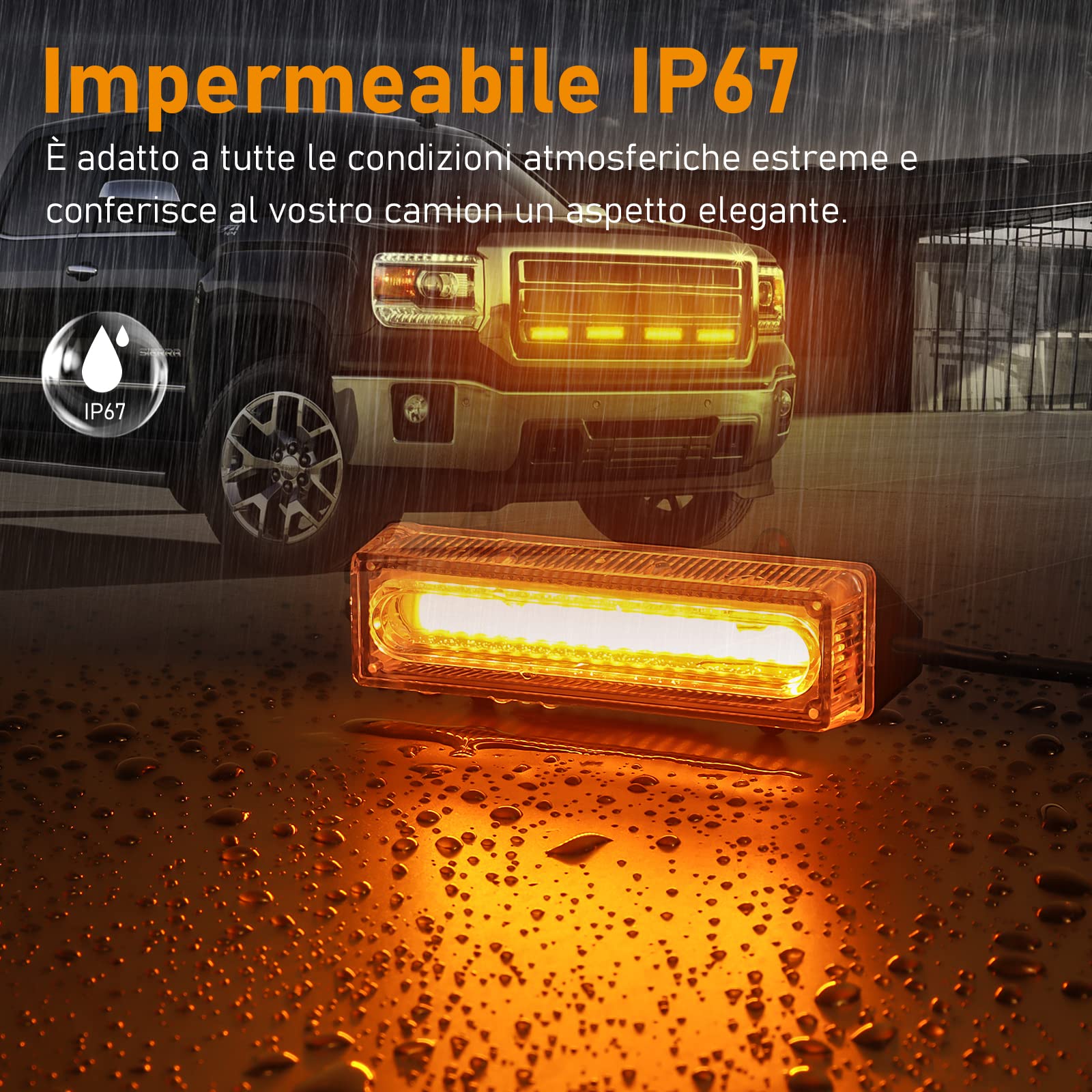 Dinfu 4 luci di penetrazione COB, 40 W, LED arancioni, lampeggianti, con 18 modalità stroboscopiche lampeggianti, per auto, trattore, auto, camion
