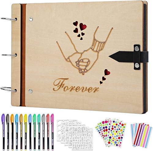 SEEHAN Love Scrapbook Álbum de fotos de madera "Hand in Hand", libro de recortes de San Valentín, libro de fotos de memoria para parejas, SEEHAN Love Scrapbook Álbum de fotos de madera "Hand in Hand", libro de recortes de San Valentín, libro de fotos de memoria para parejas,