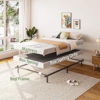 Vista 6 de Solo somier, estructura de metal resistente de perfil bajo de 5 pulgadas con funda de cama de tela fácil de limpiar, antideslizante, sin ruido