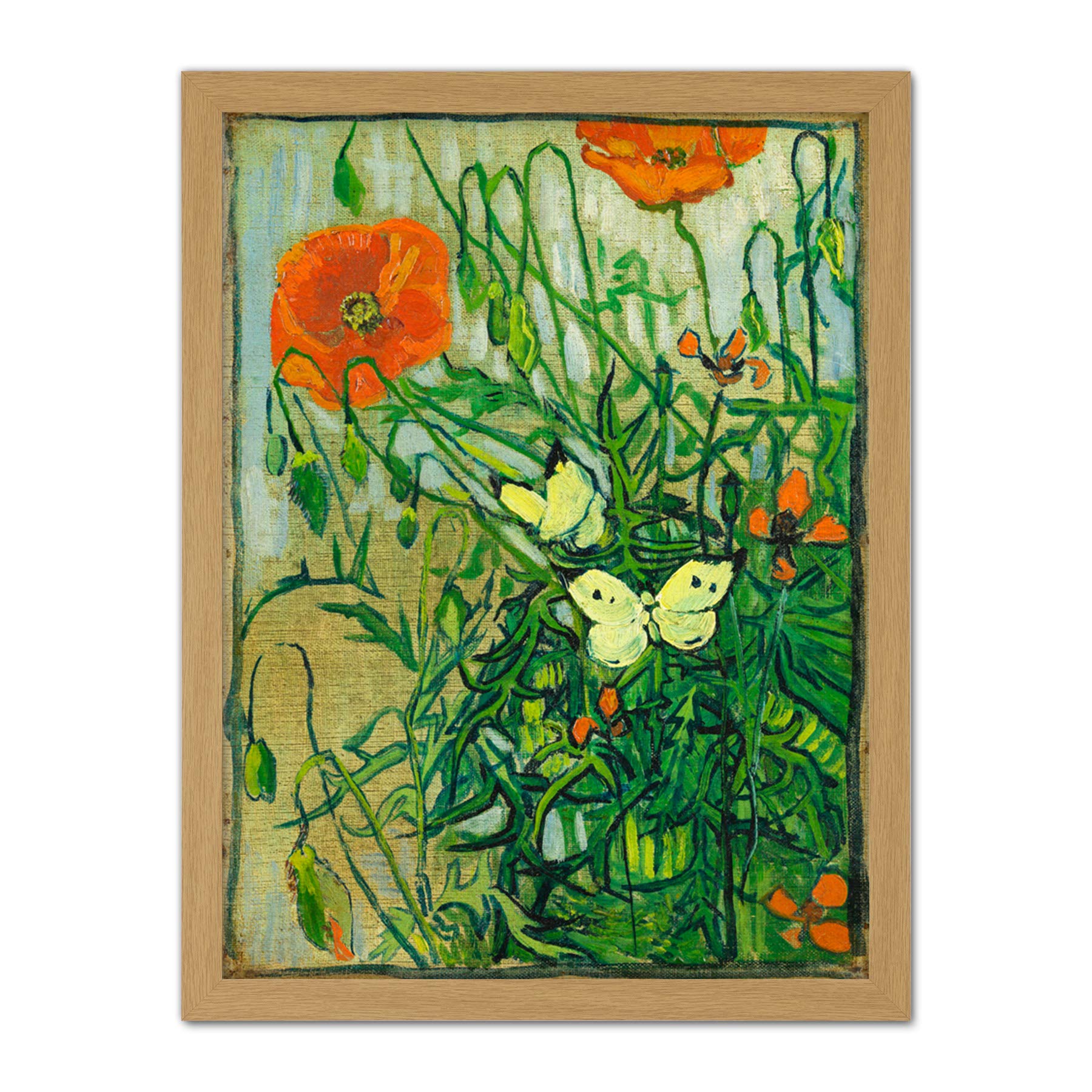 Vincent Van Gogh Butterflies And Poppies Large Framed Art Print Poster Wall Decor 18x24