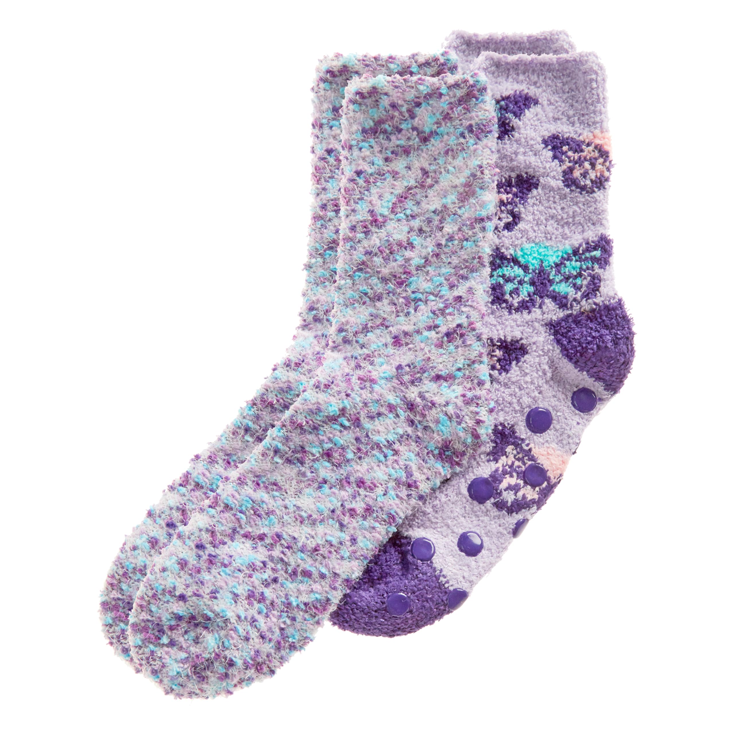 Metzuyan WS-AW23 Ladies 2 Pairs Cosy Floral Feather Yarn Socks Fluffy Bed Socks 4-8 UK Purple Roses