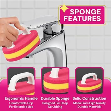 YONEY | Pink Stuff Cleaning Kit Miracle Cleaning Paste 850g with Scrubbing Brush Sponges with Handle | Floor Scrubbing Brush - Multi Surface Sponge Brush with Handle for Restoring Surfaces