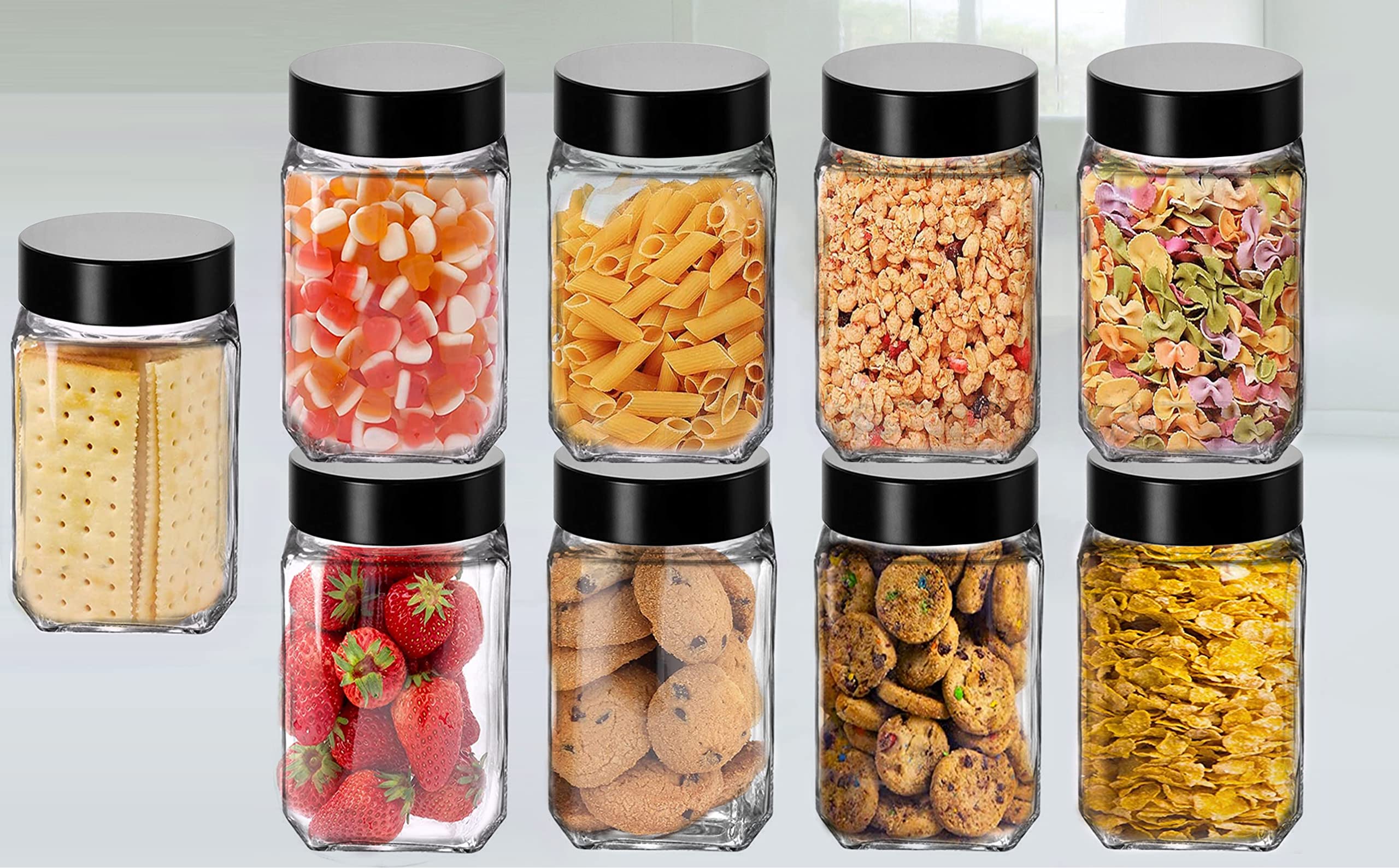 Brezzycloud Cubical Square 300ml Transparent Glass Jars & Containers for Kitchen, Cube Storage Glass Jar, 300 ml Each, Transparent Glass Jat with Black Color Plastic Airtight Lid (Set Of 9) (B09JSCDF8R) Amazon Price History, Amazon Price Tracker