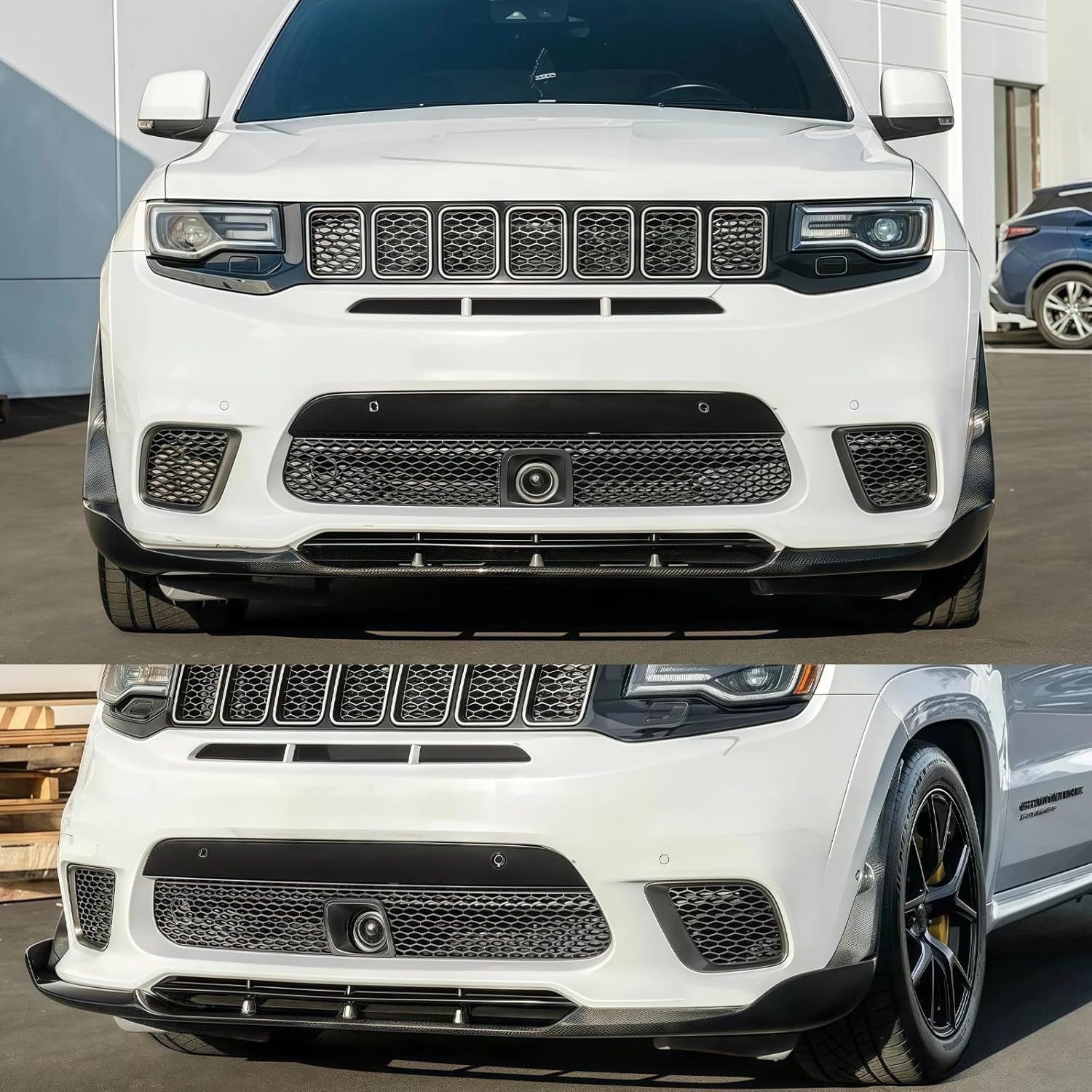 Body Kits for Jeep Grand Cherokee SRT/Trackhawk 2017 2018 2019 2020 2021 V4 Style Front Bumper Lip Splitter + Side Skirt Extension Lip Panels Splitte (Matte Black)
